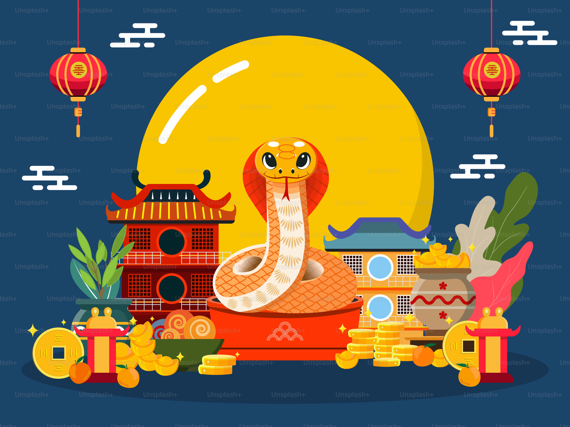 A chinese new year card with a snake
