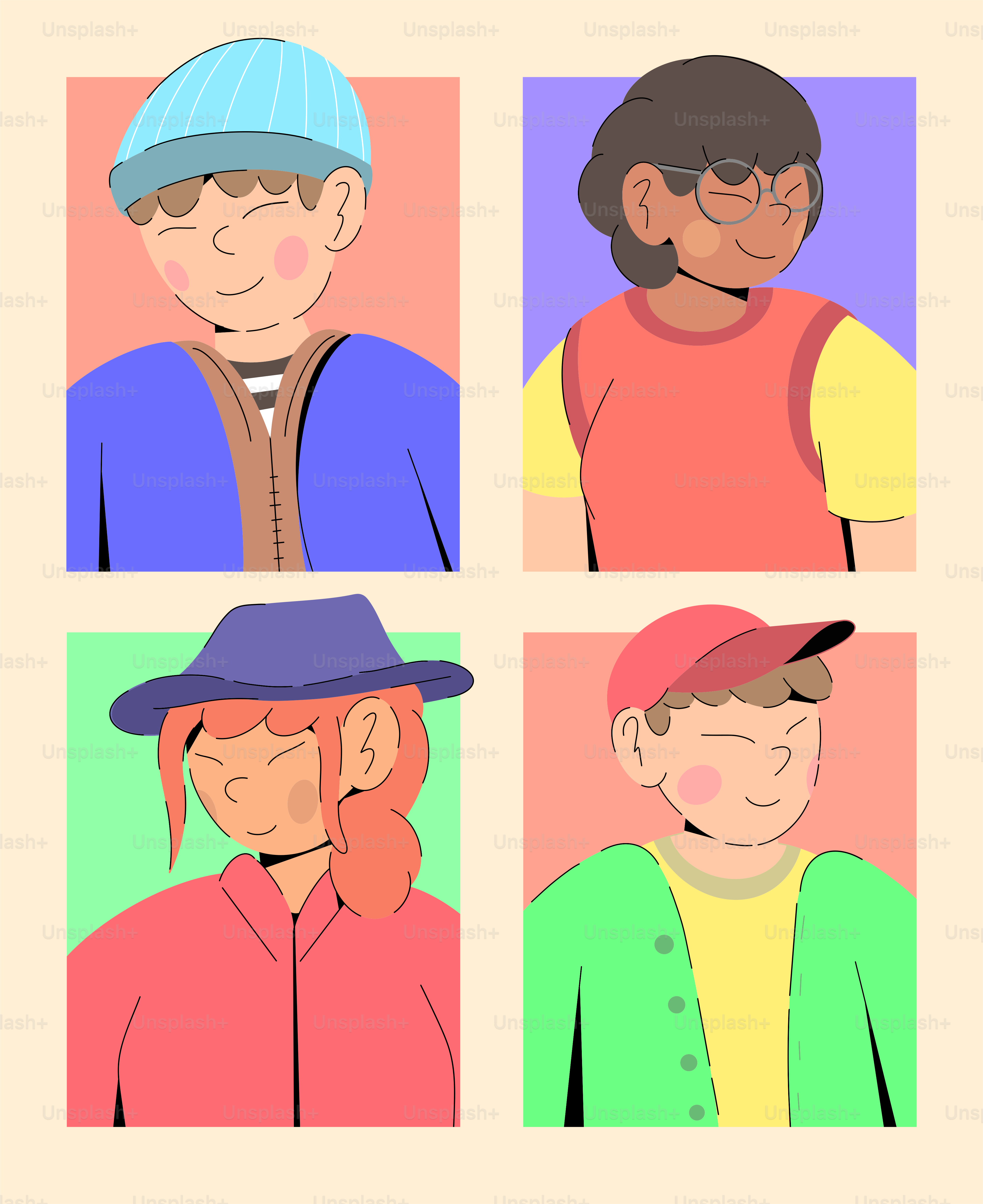 A group of people with different hats on