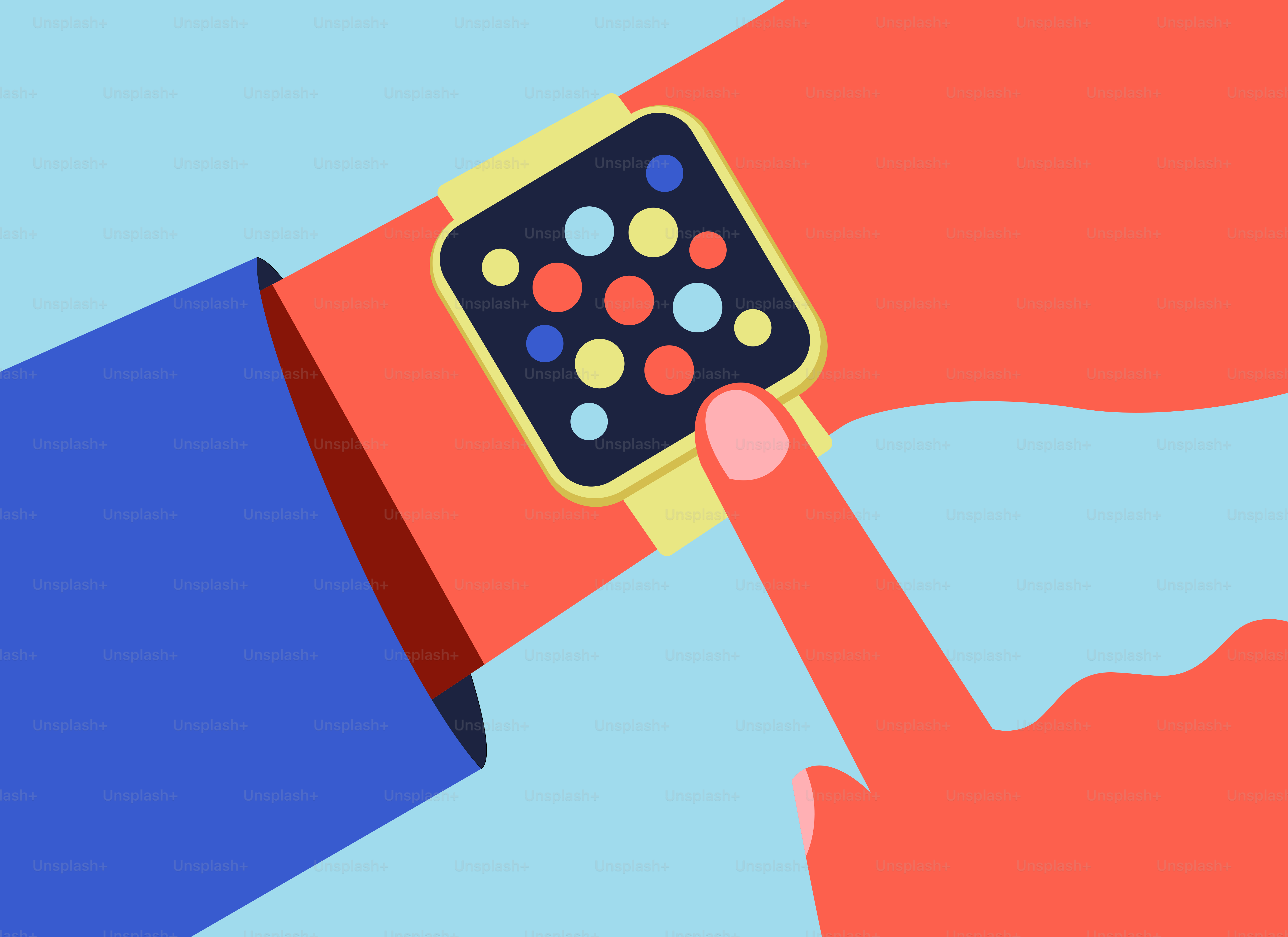 Une illustration d’une main tenant une montre connectée