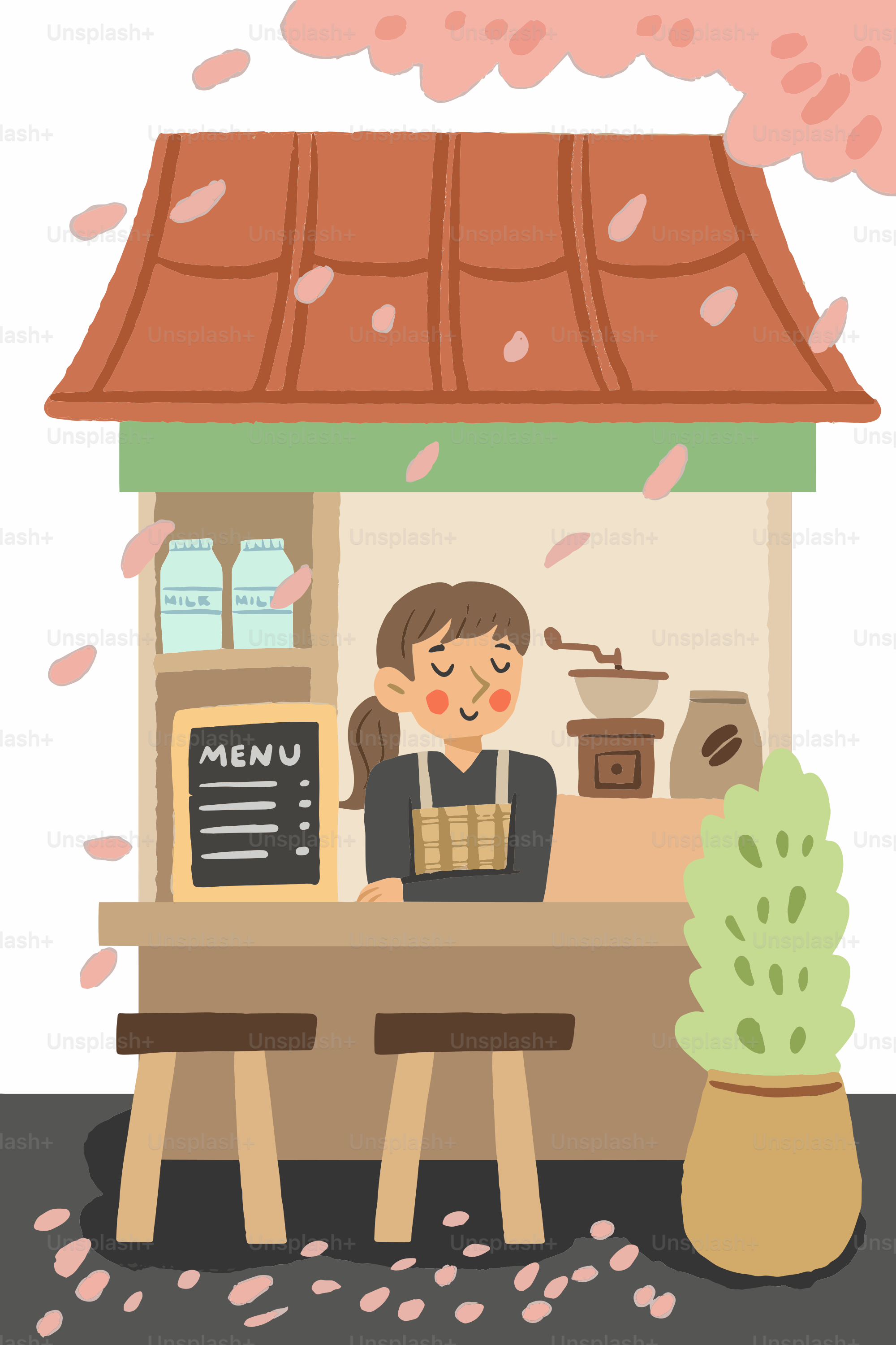 Eine Frau, die an einem Tresen vor einem Restaurant sitzt