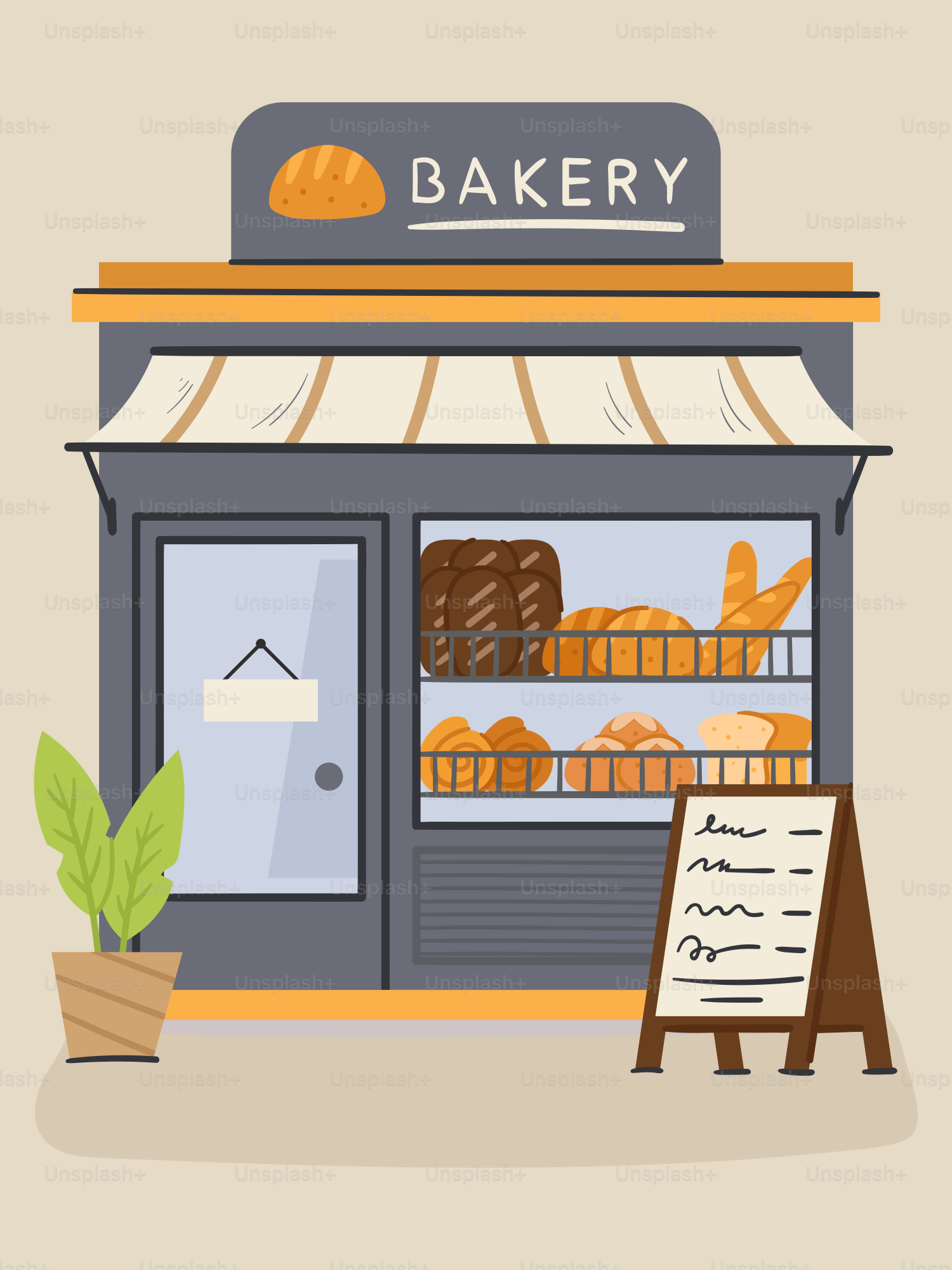 A bakery with a sign in front of it