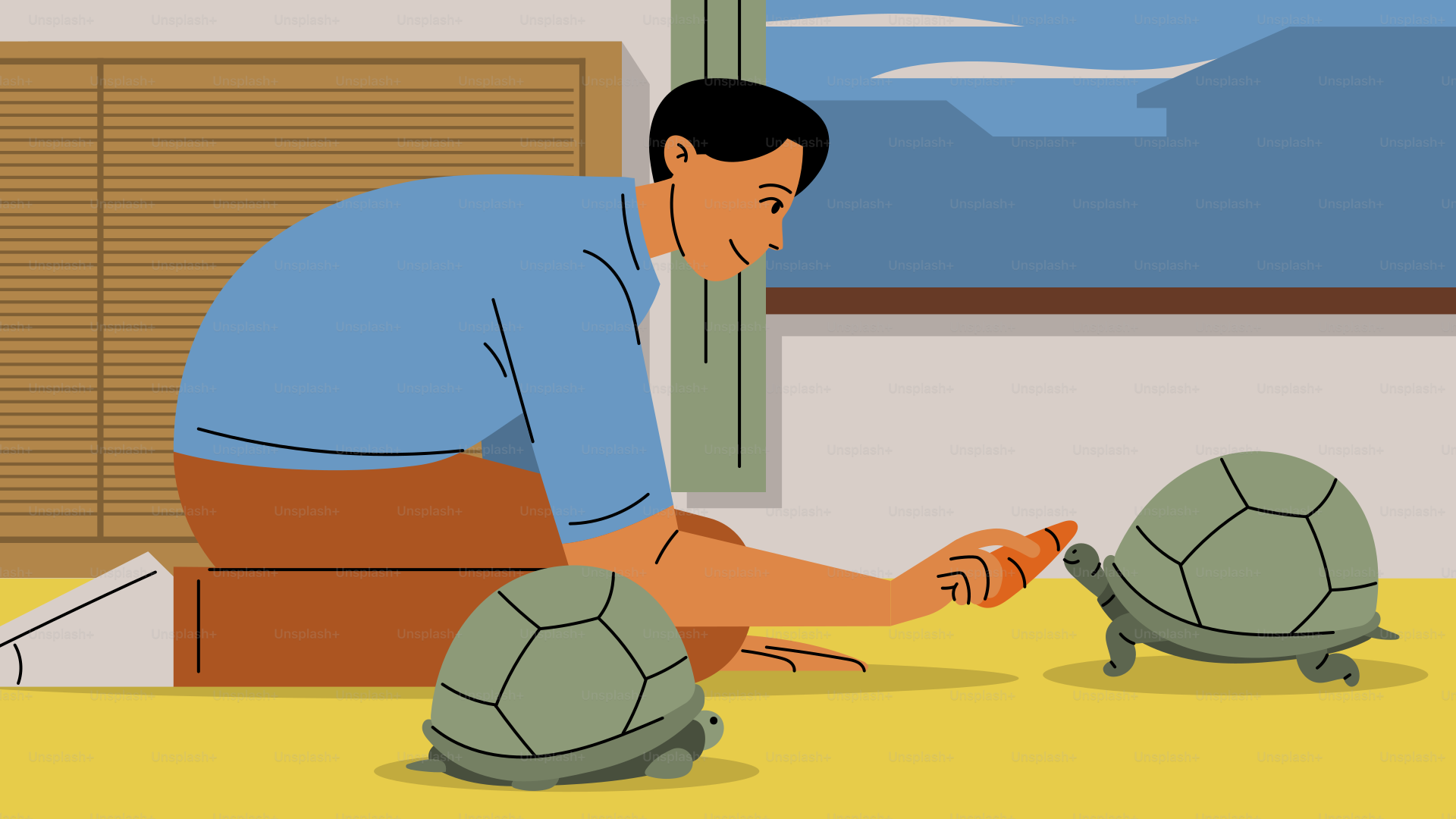 A man sitting on a couch petting a turtle