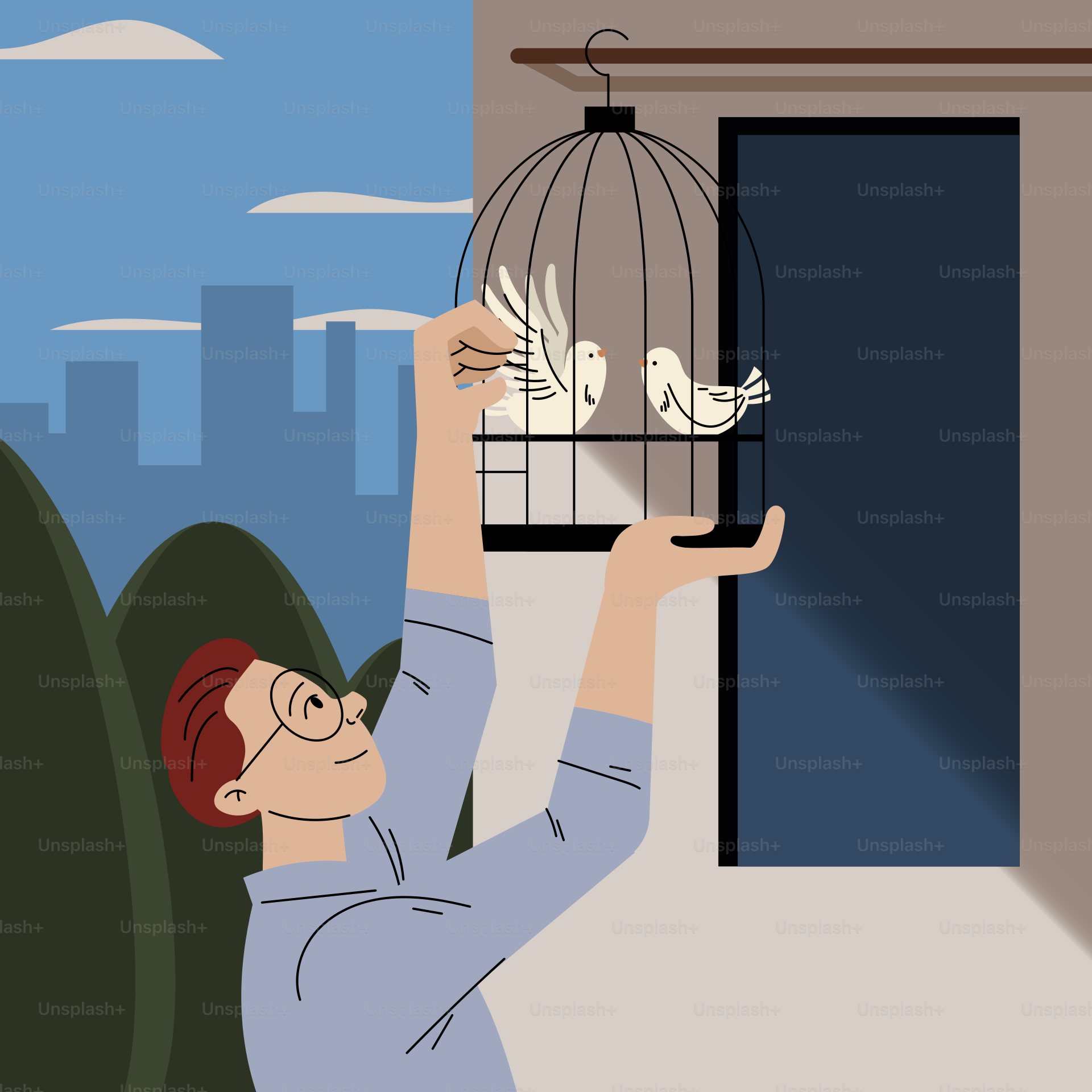 A man holding a bird in a cage