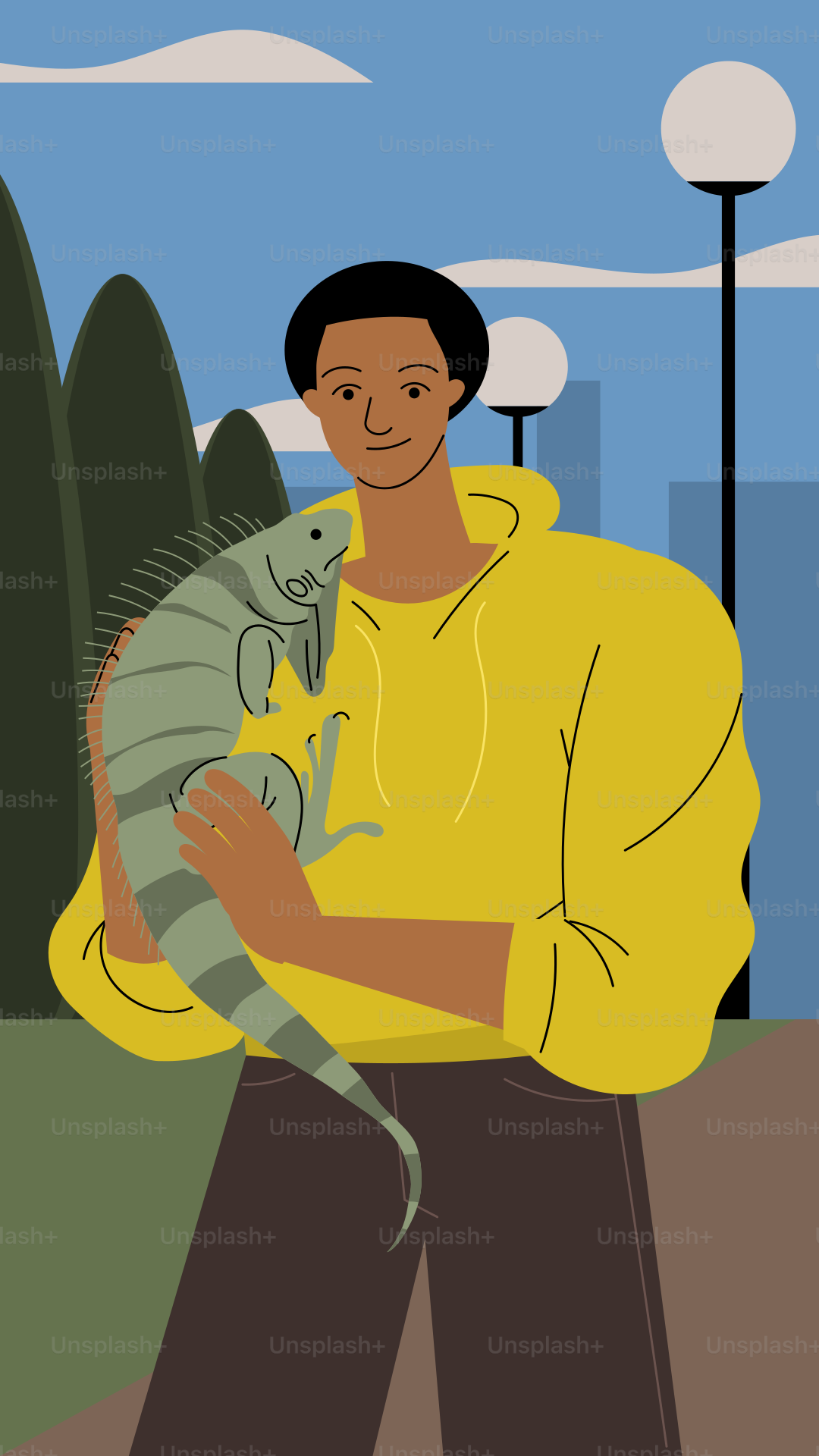 A man holding a lizard in a park