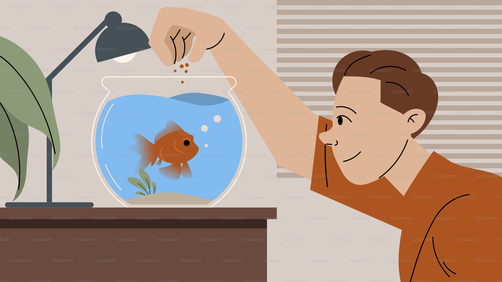 A man is looking at a fish in a bowl