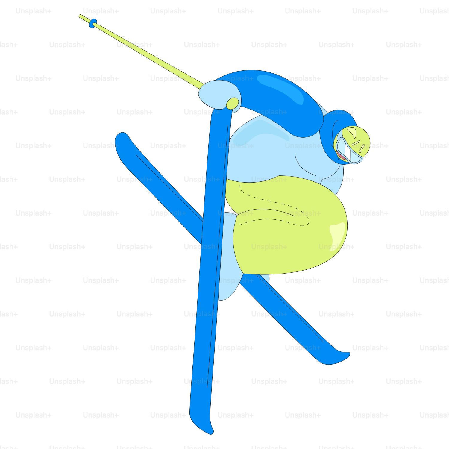 A cartoon of a person skiing down a hill