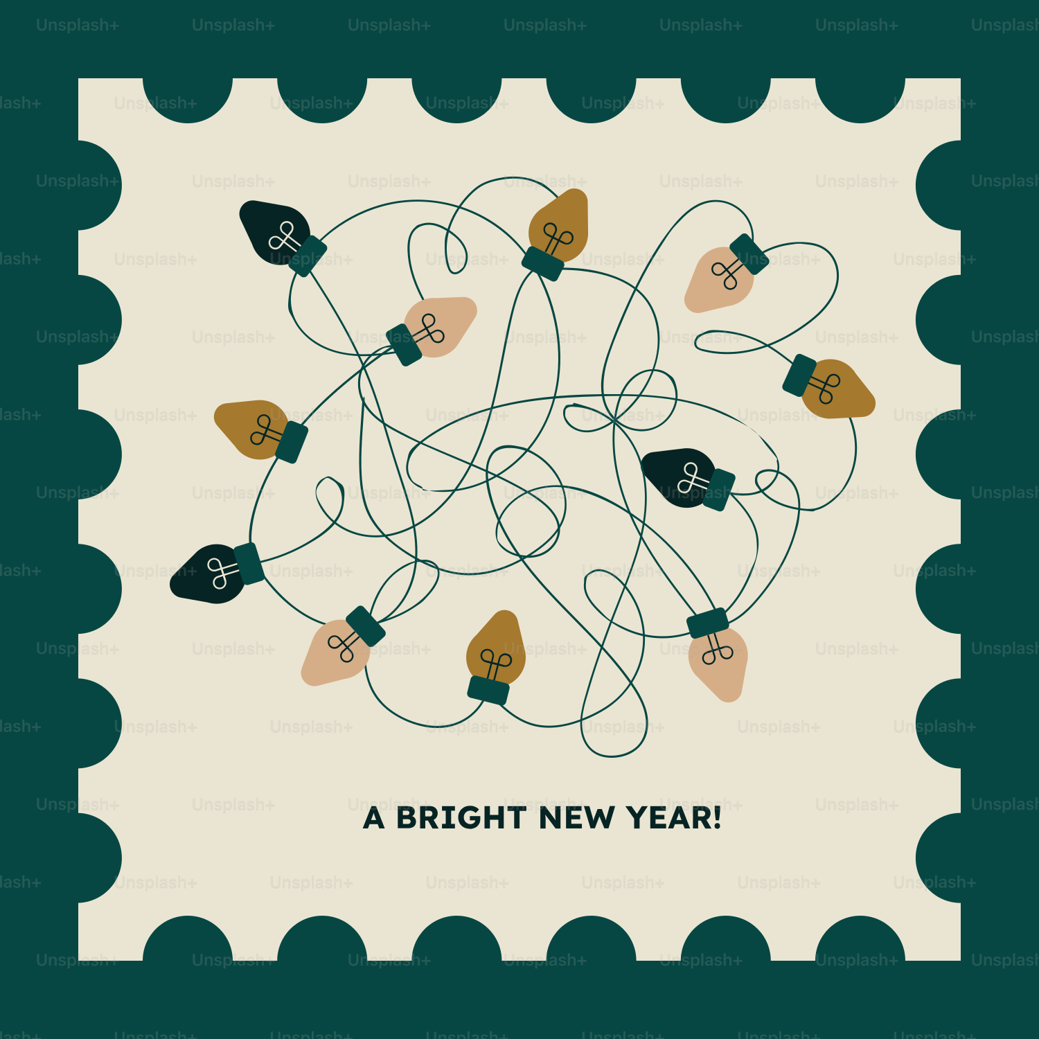 A postage stamp with christmas lights on it