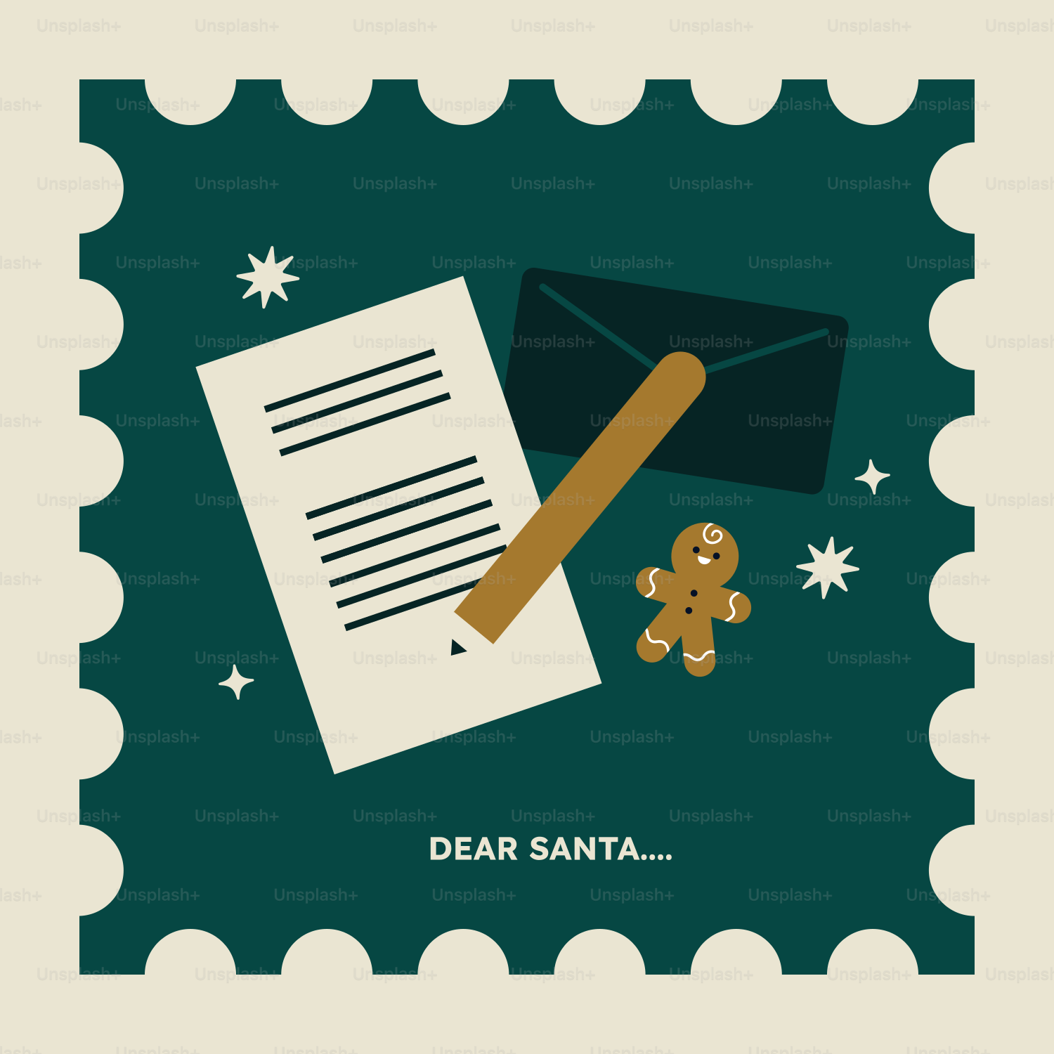 A stamp with a teddy bear and a letter