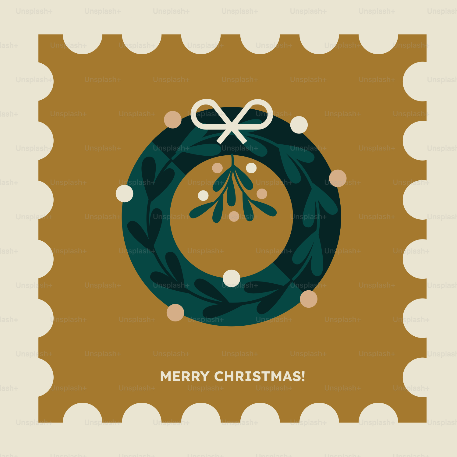 A stamp with a christmas wreath on it