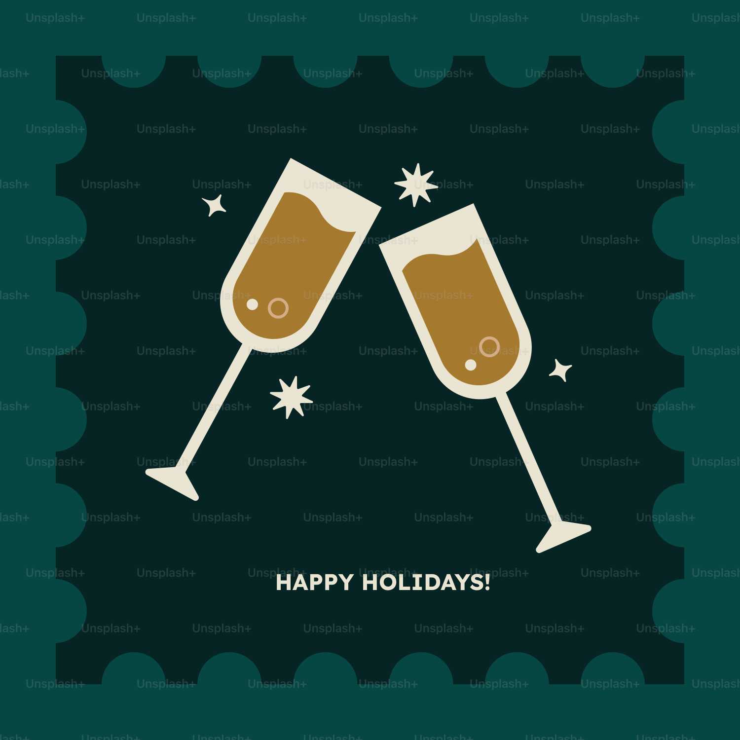 A couple of glasses of champagne on a postage stamp