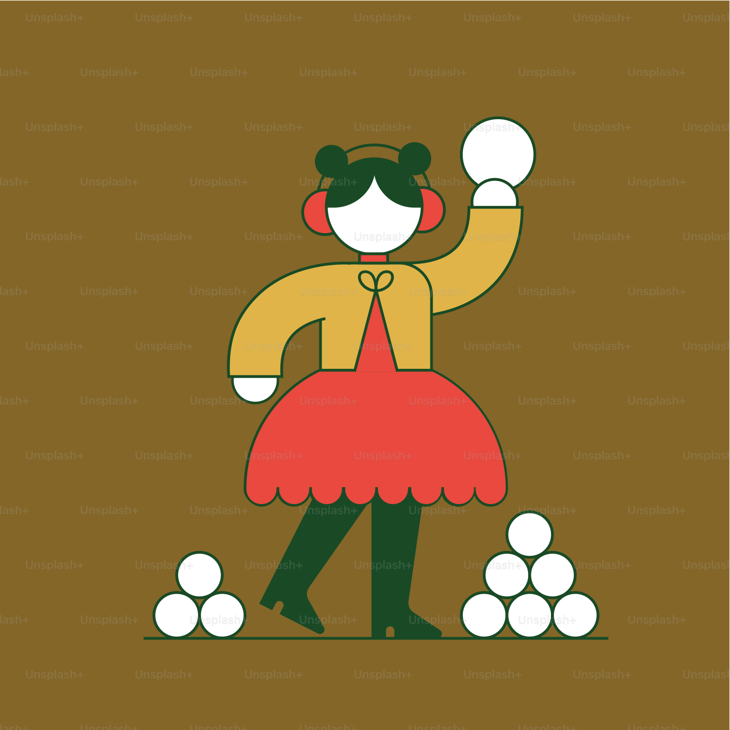 Una donna in un vestito rosso che tiene una palla bianca