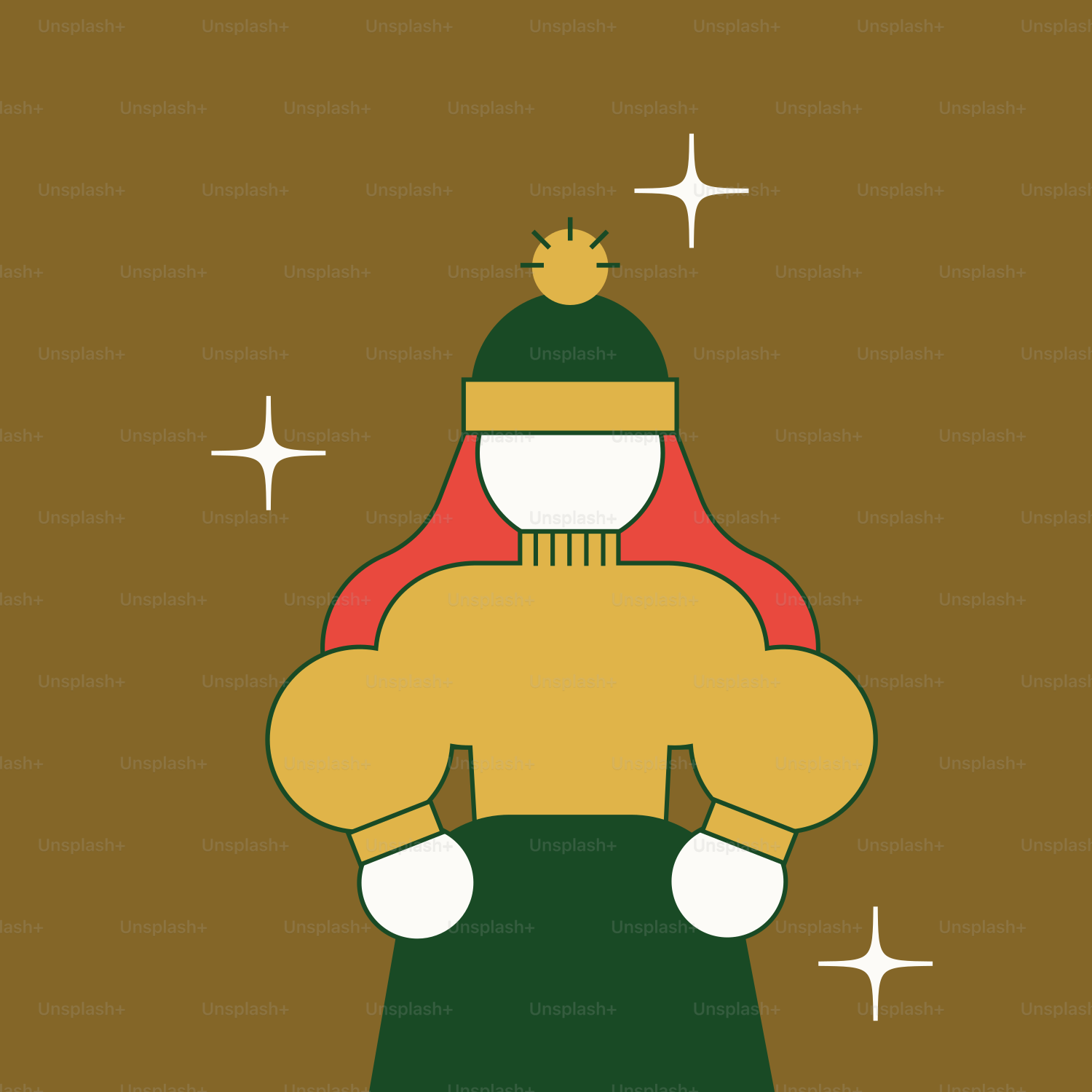 Una donna con un abito verde e un cappello rosso