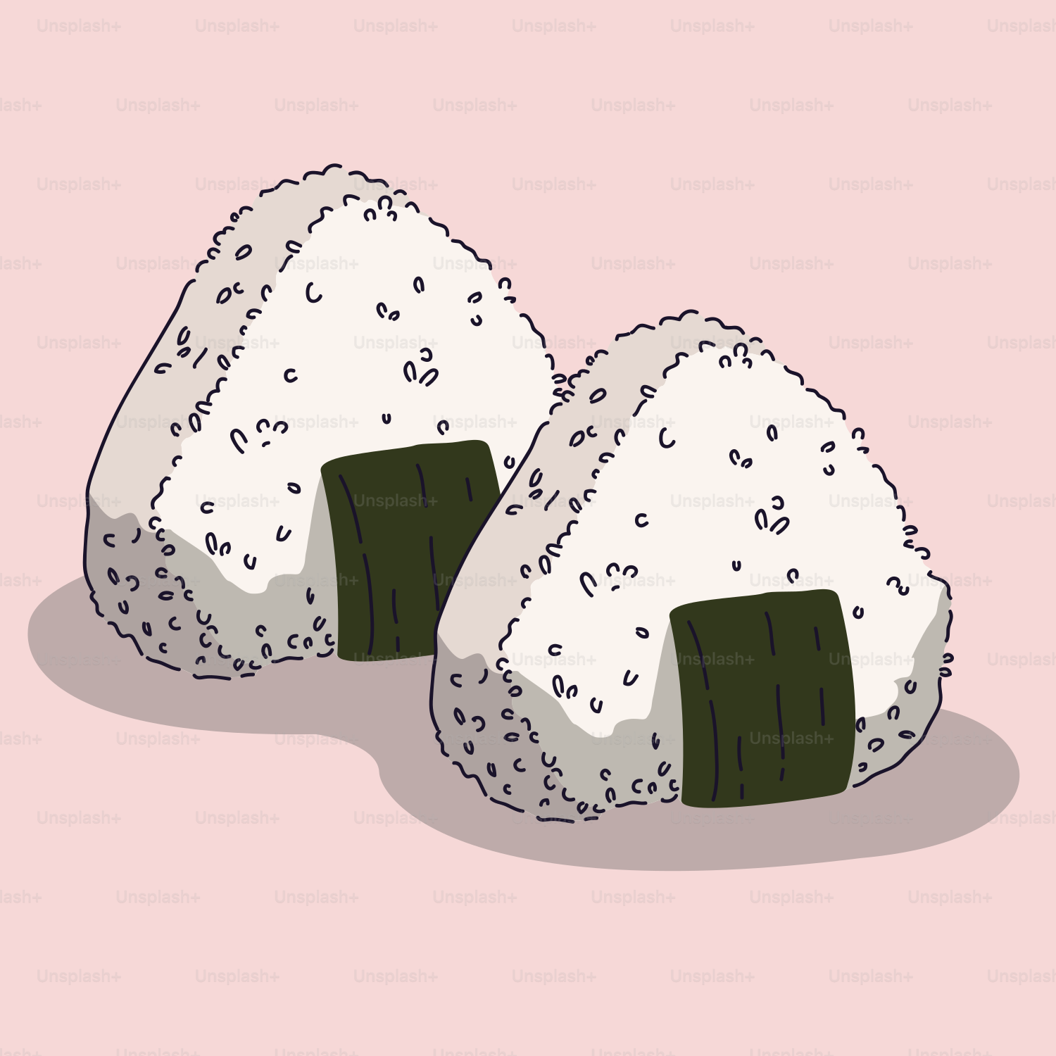 Two pieces of sushi on a pink background