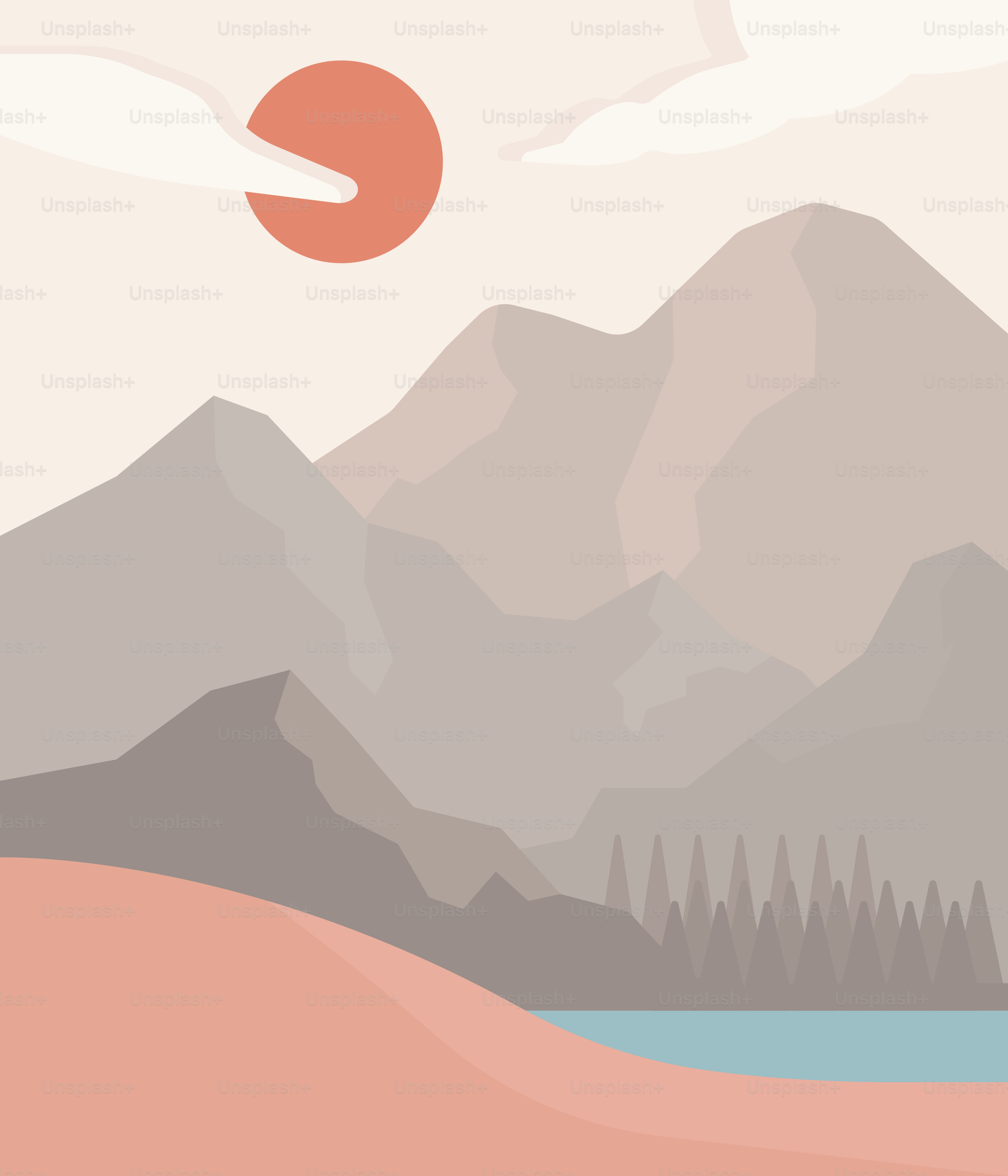 A landscape with mountains and a lake in the foreground