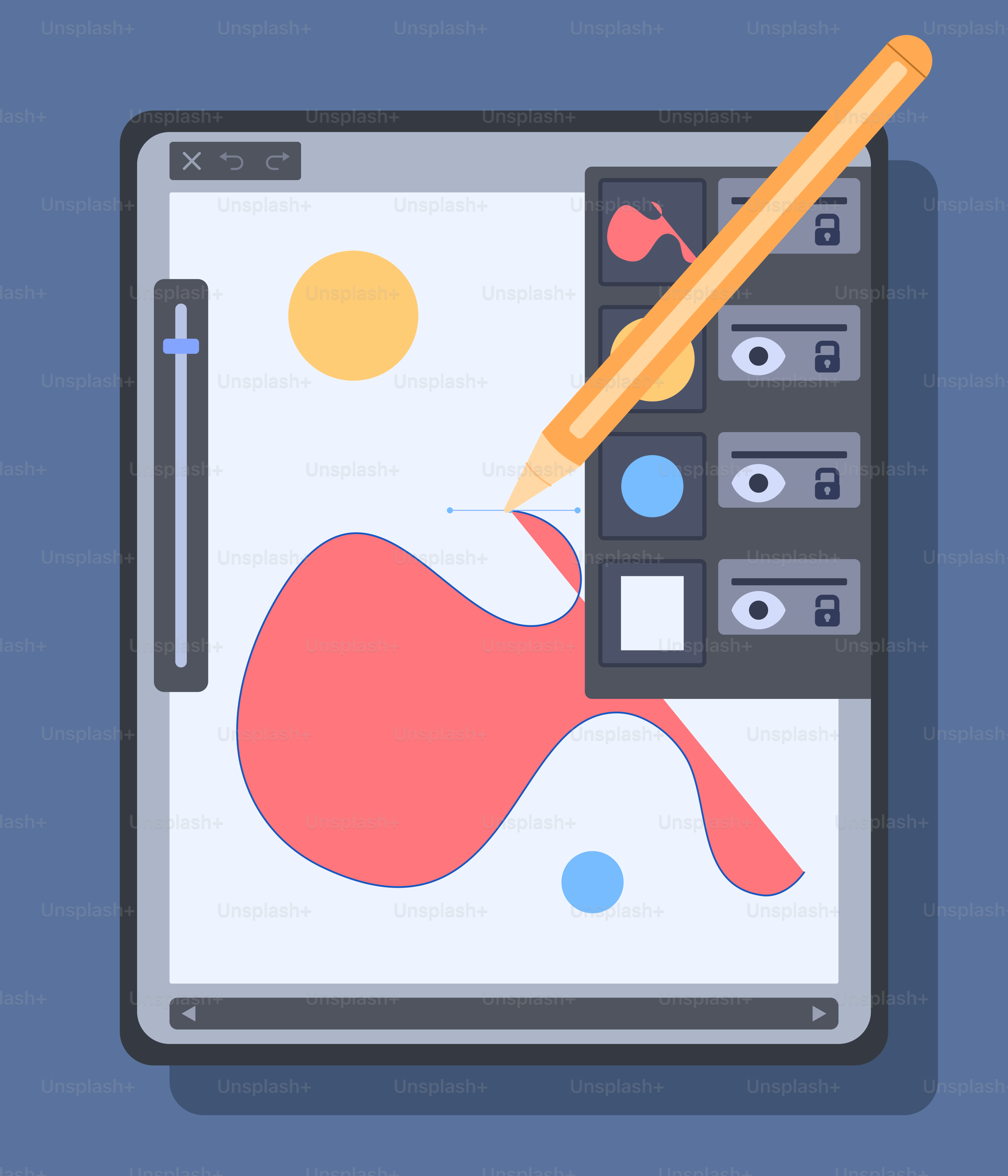 A drawing tablet with a pencil on top of it