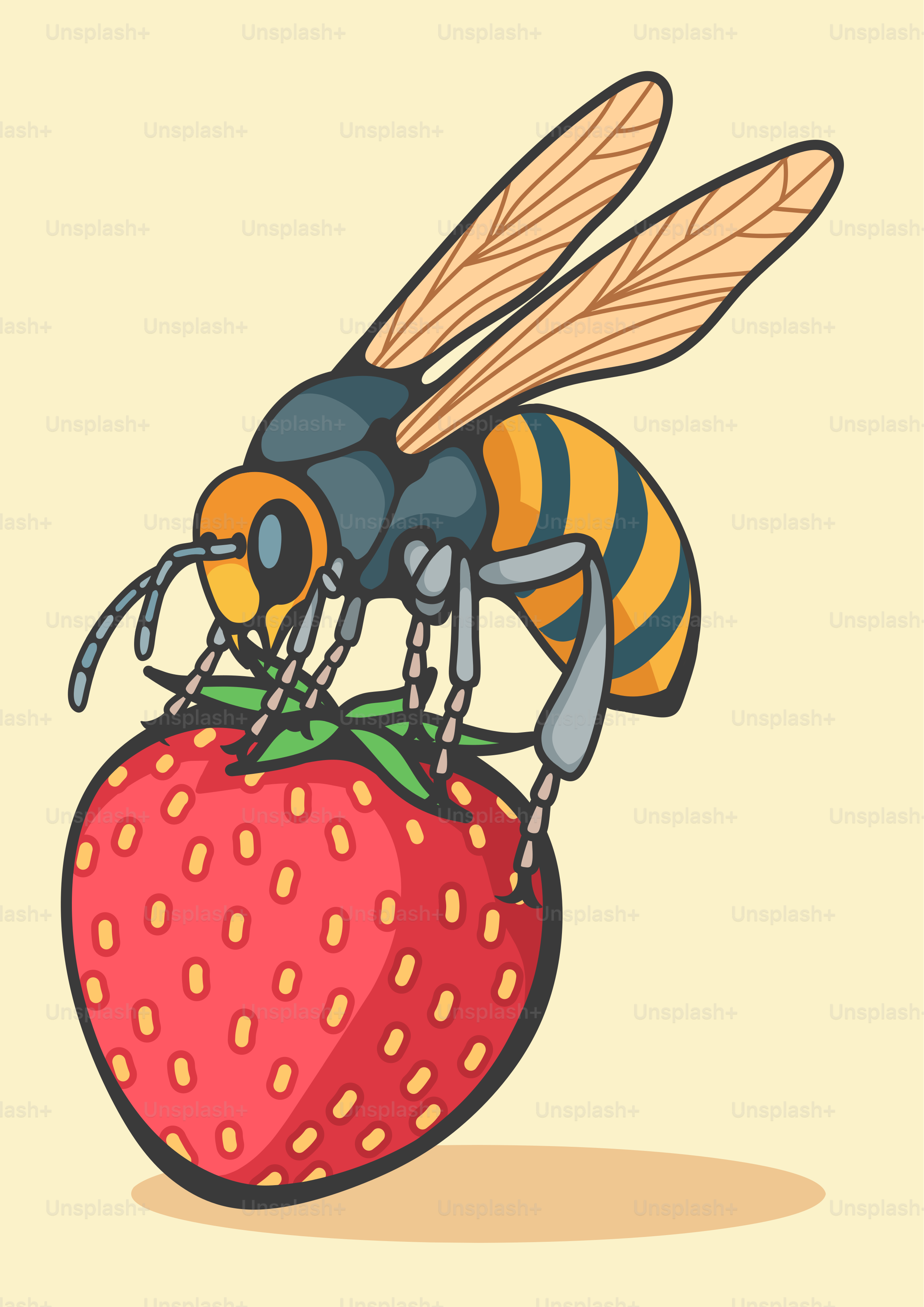 Uma abelha sentada em cima de um morango