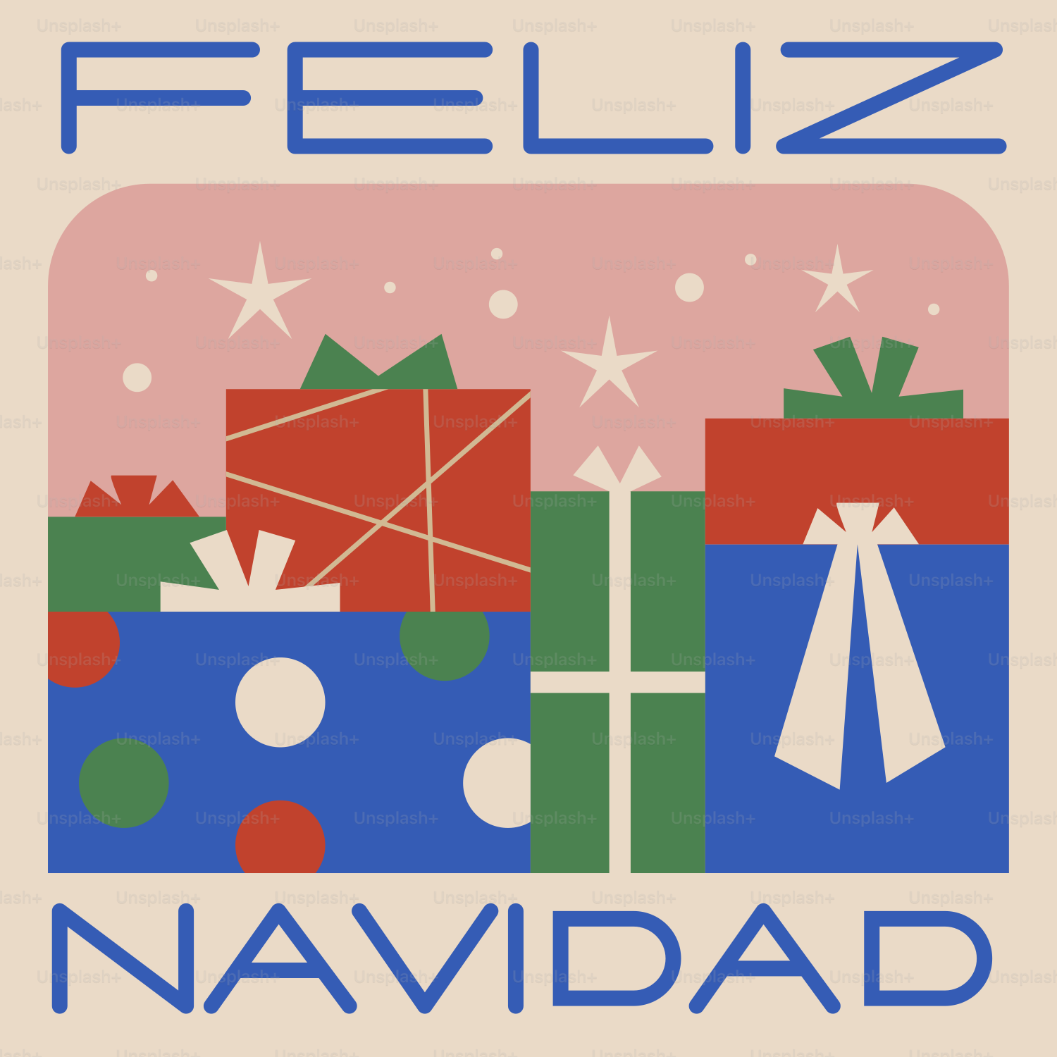 Um cartaz com presentes em uma caixa e as palavras feliz navidad