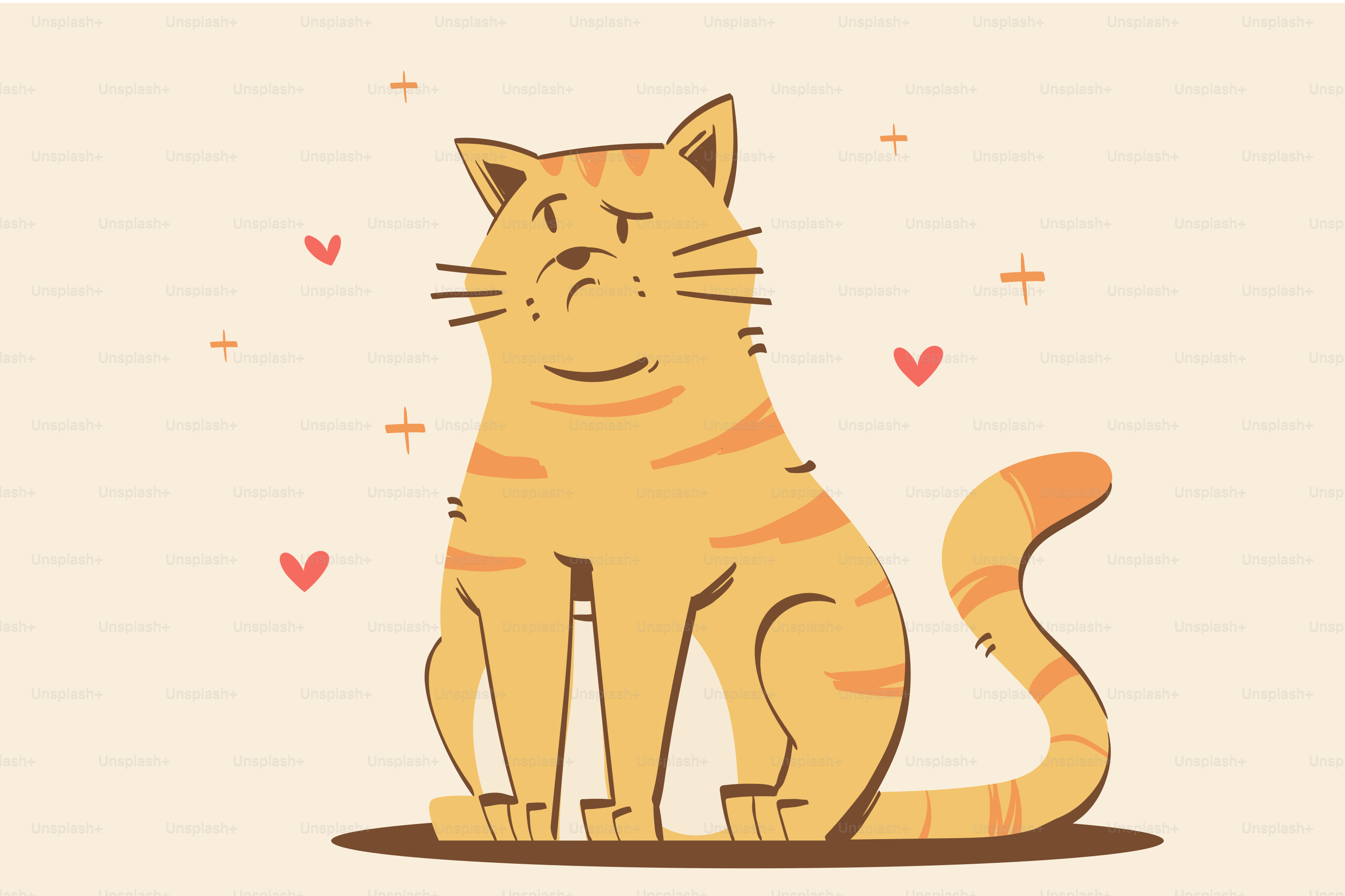 A cat is sitting on the floor with hearts around it