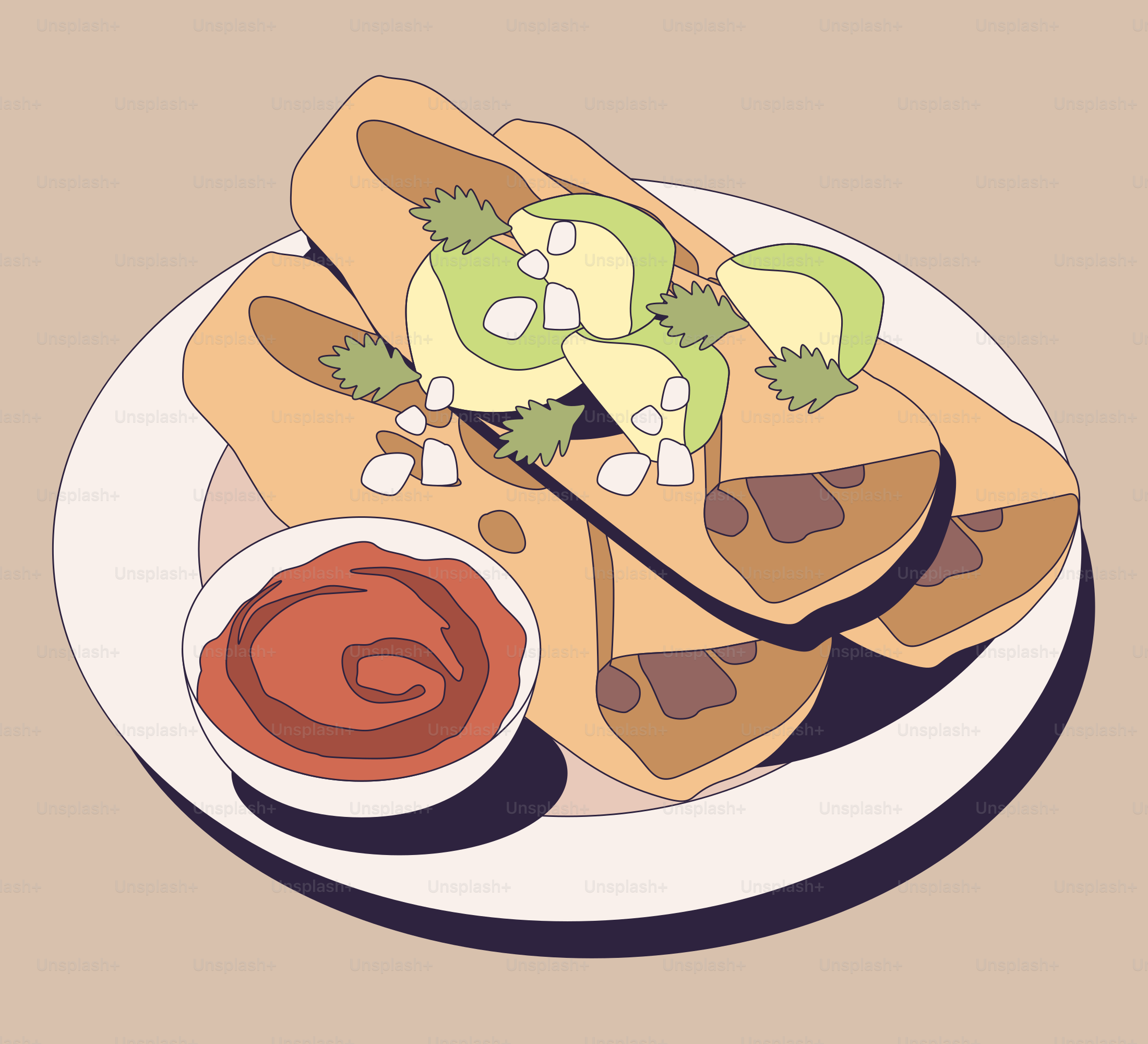 A plate of food with sauce and a sandwich