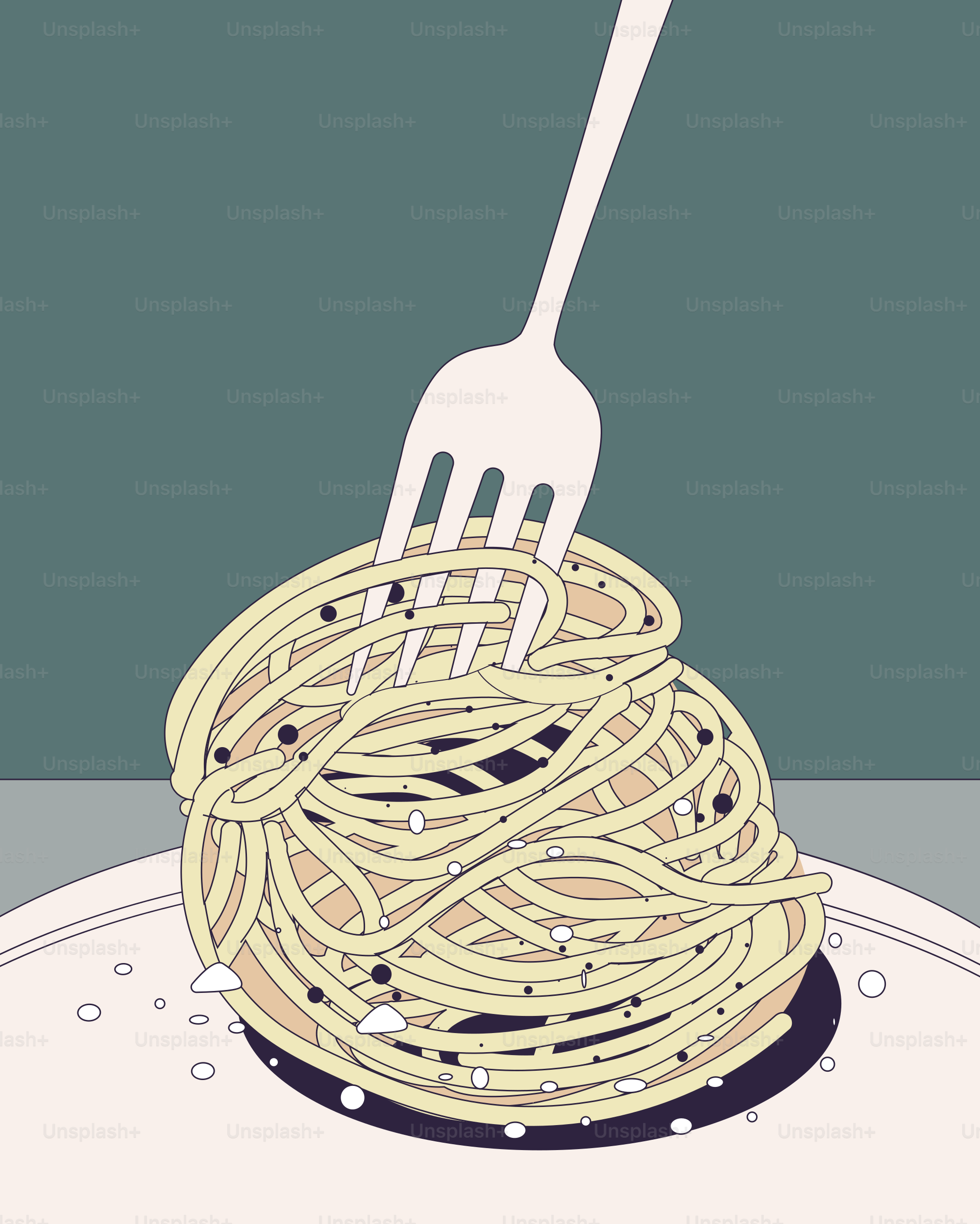 A fork sticking into a bowl of spaghetti