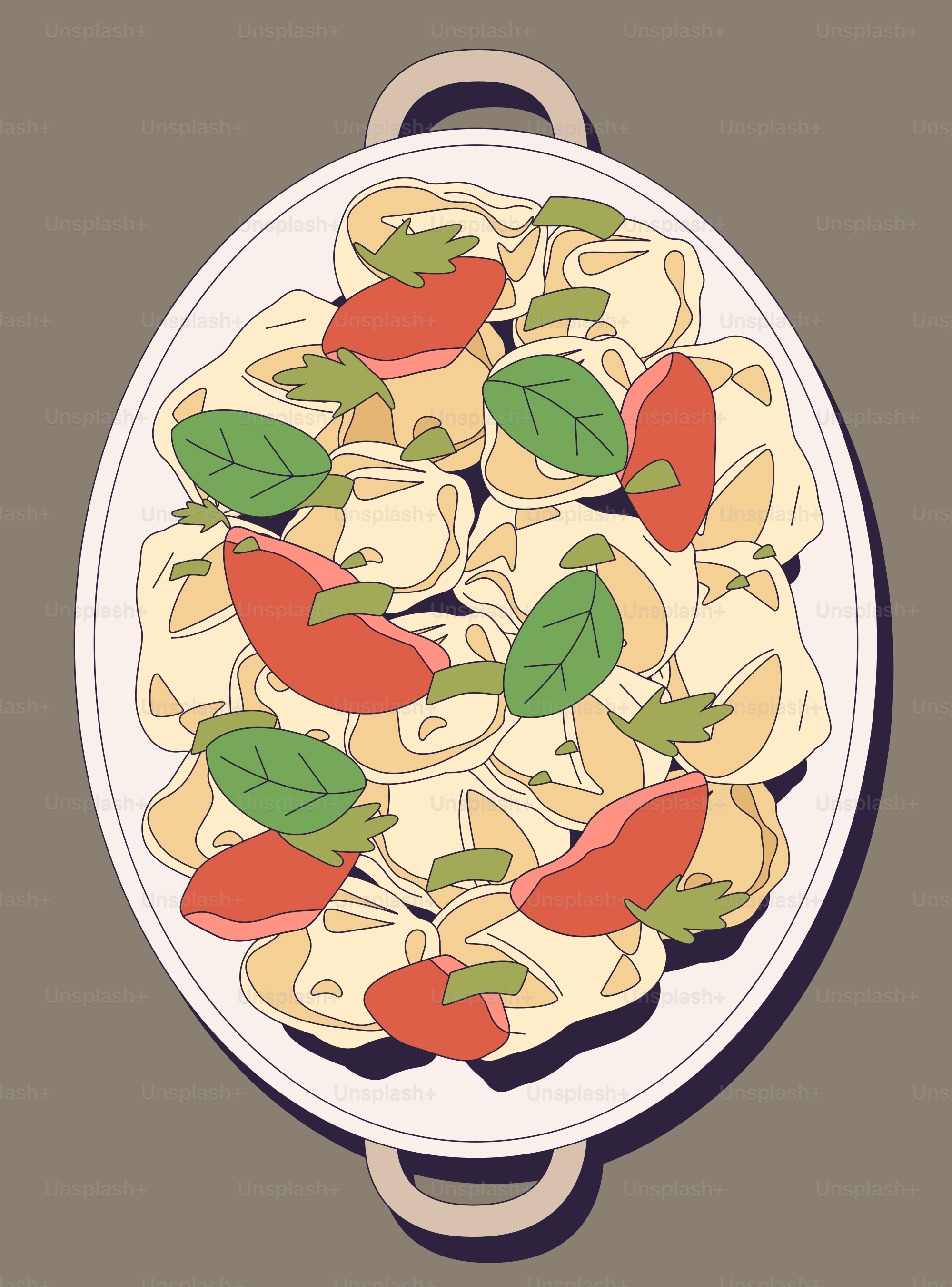 Um prato de macarrão com tomate e manjericão