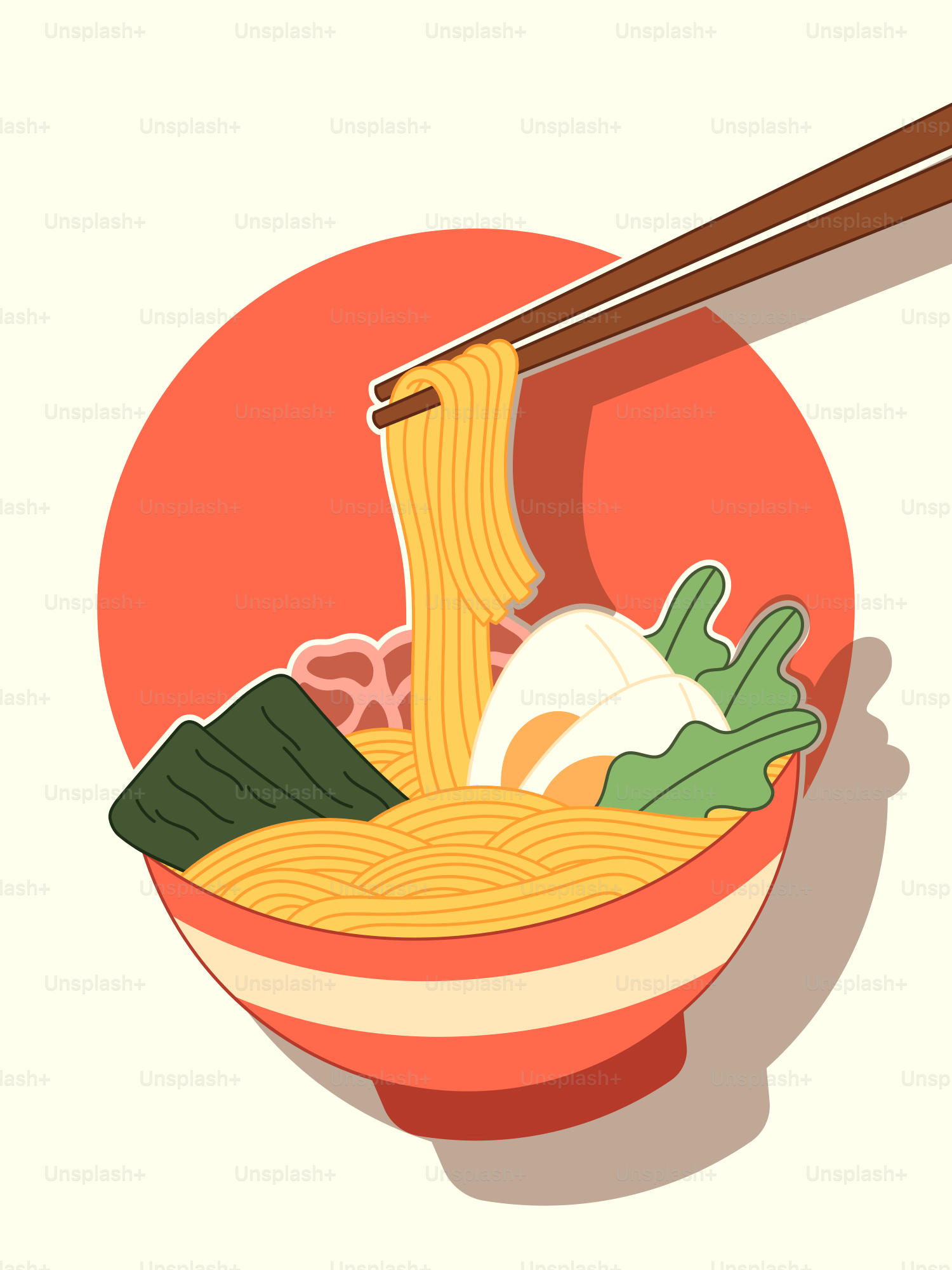 A bowl of noodles with chopsticks and meat