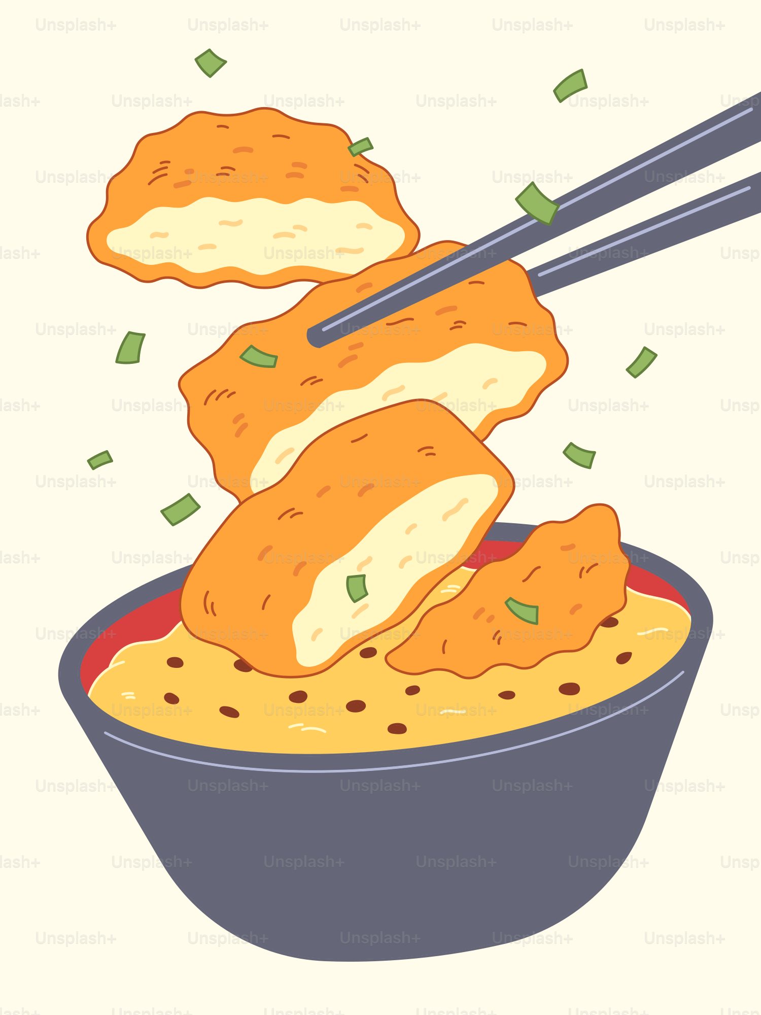 Eine Schüssel mit Essen, aus der Essstäbchen herausragten