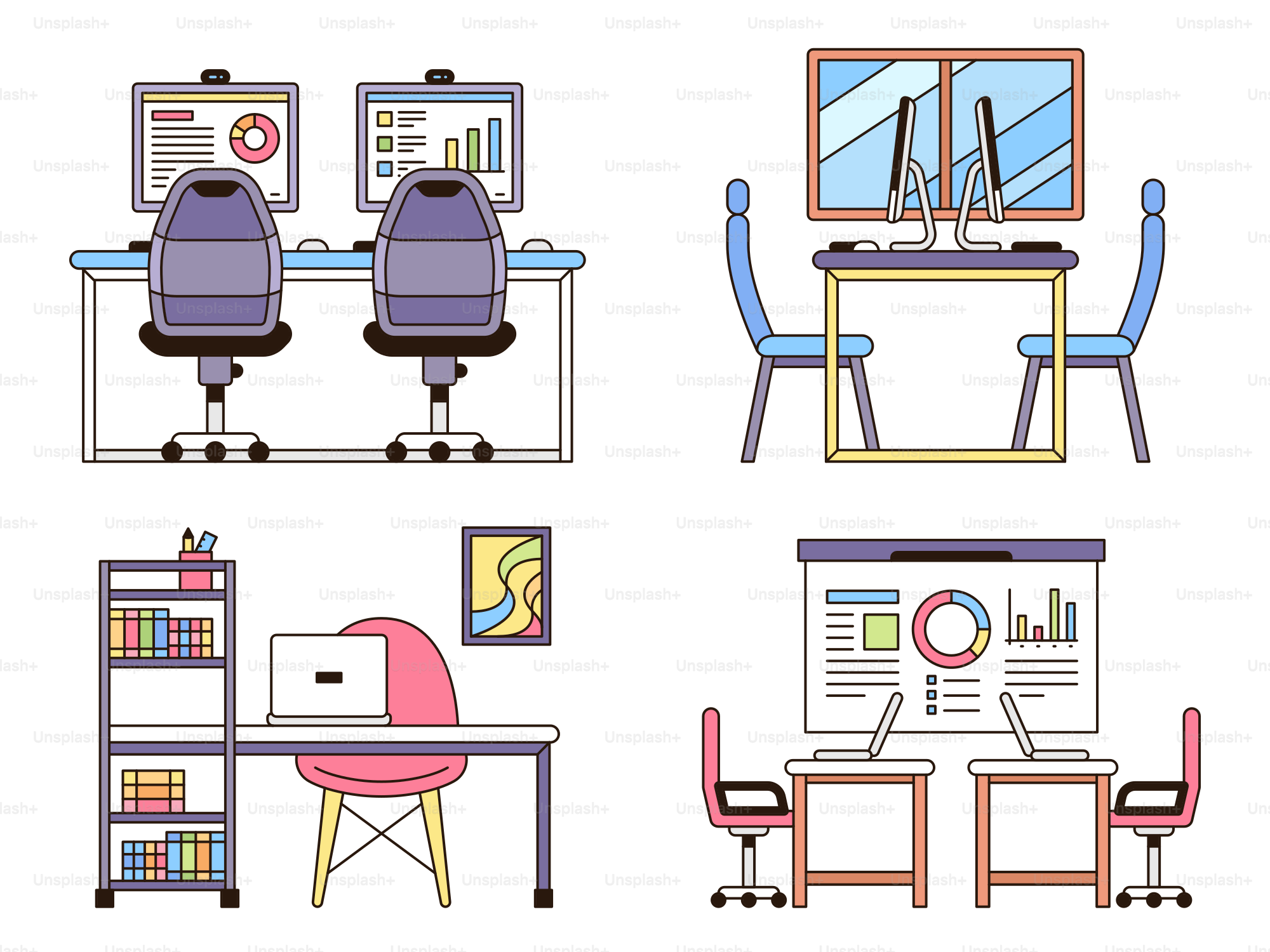 A set of office furniture and office supplies