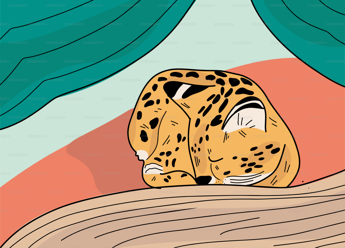 A cartoon of a leopard laying on a bed