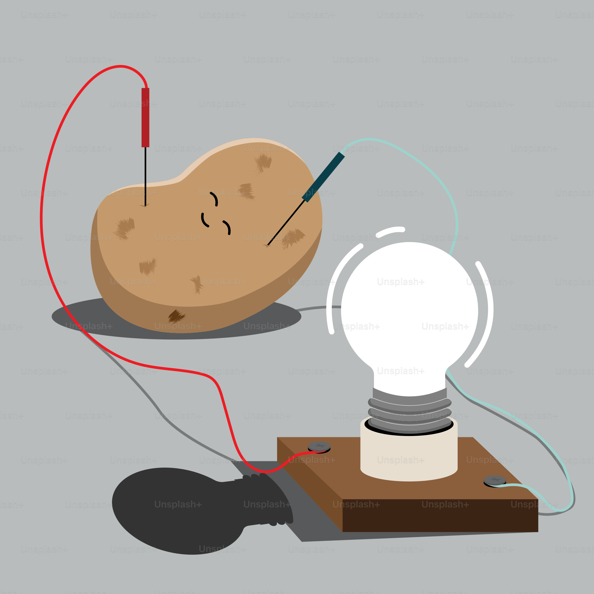 A potato is hooked up to a light bulb