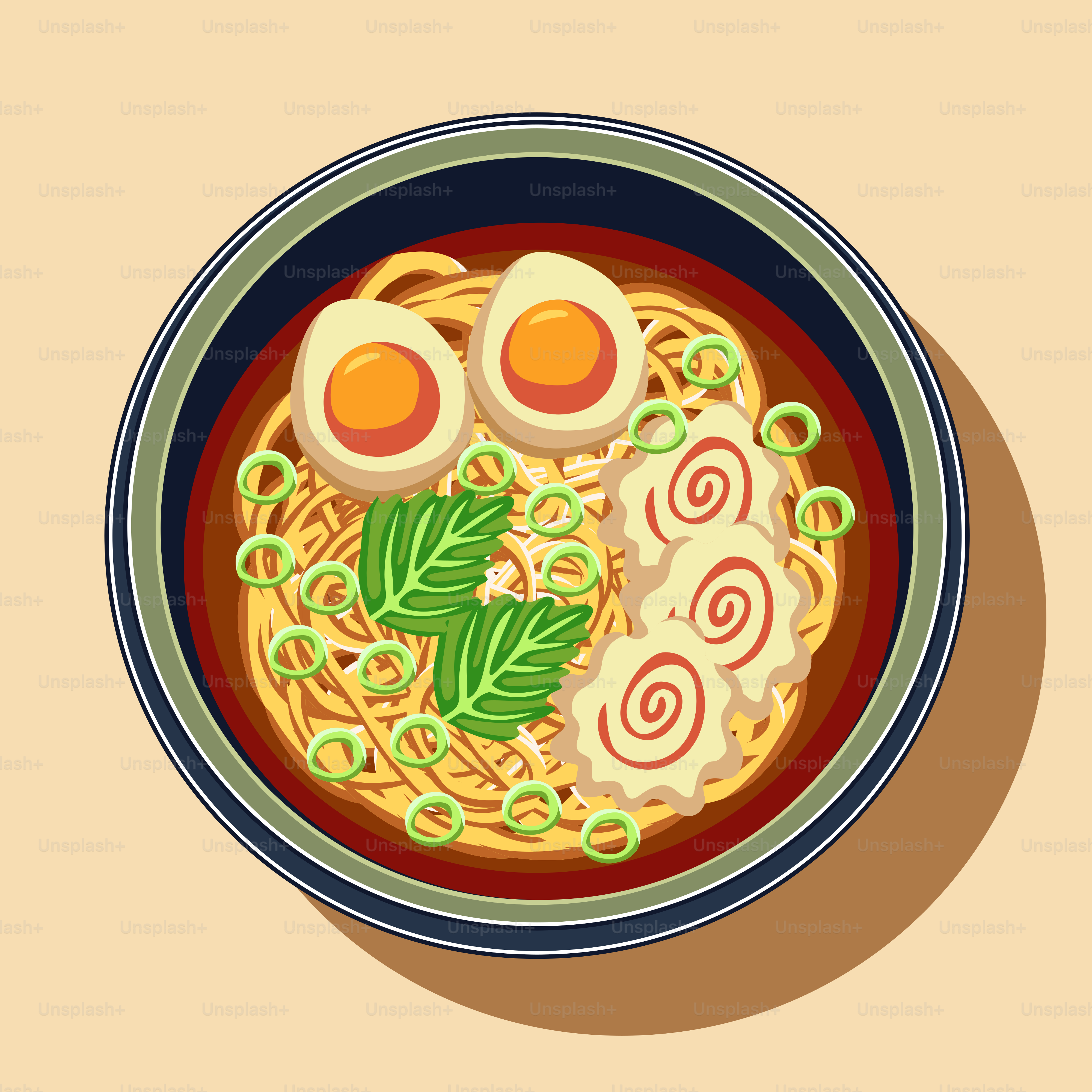 Una ciotola di ramen con uova e noodles