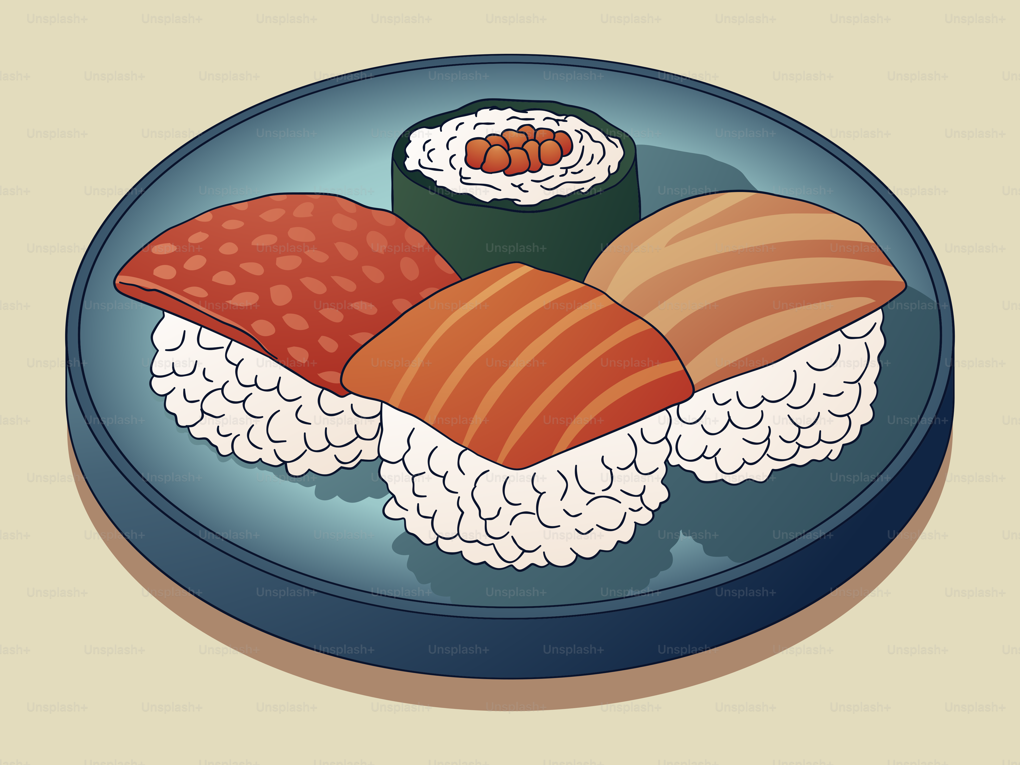 A plate of sushi on a plate with chopsticks