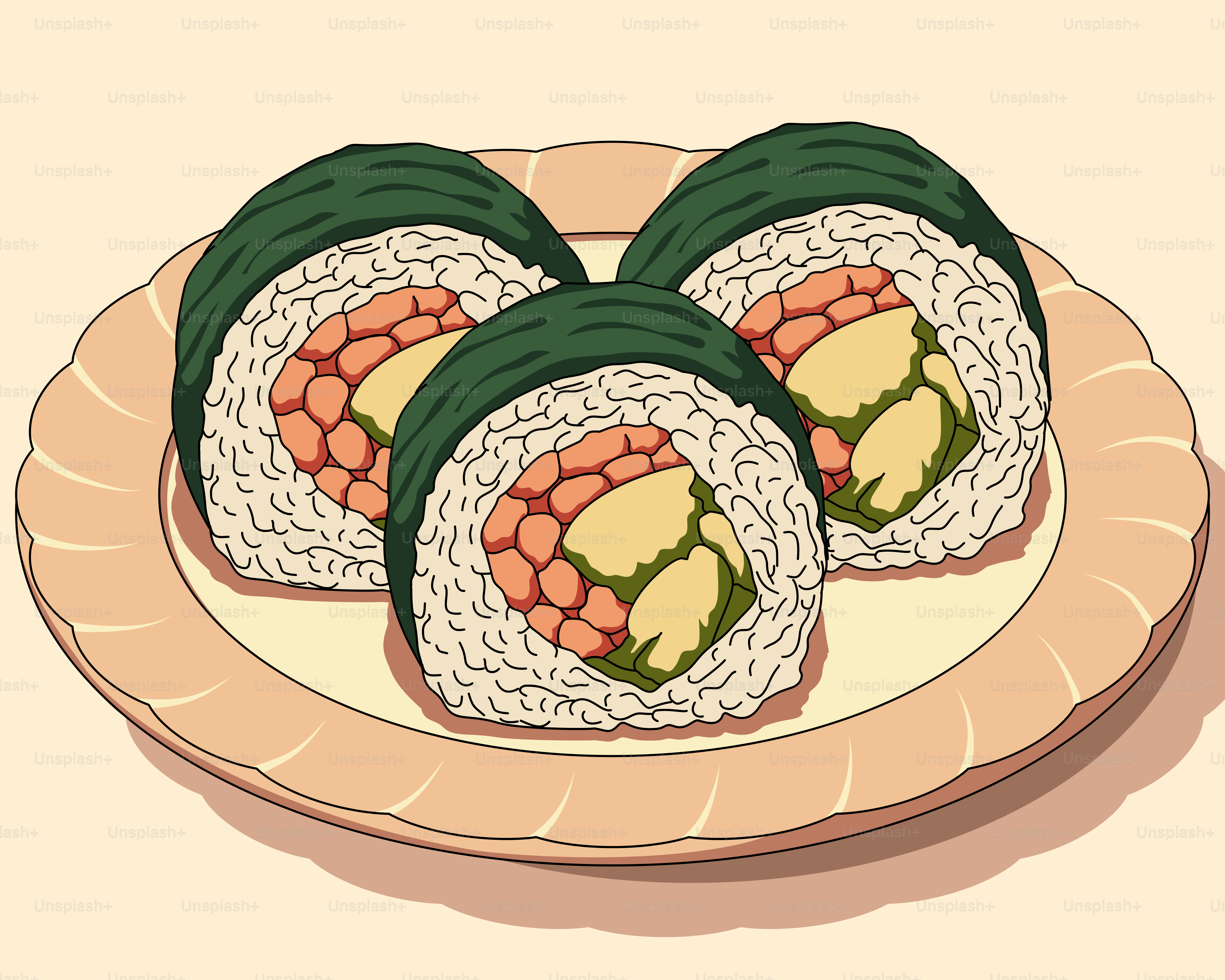 Une assiette de sushi avec des baguettes dessus