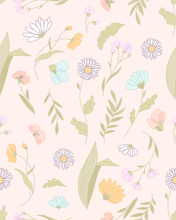 ピンク色の背景に花と葉が描かれている