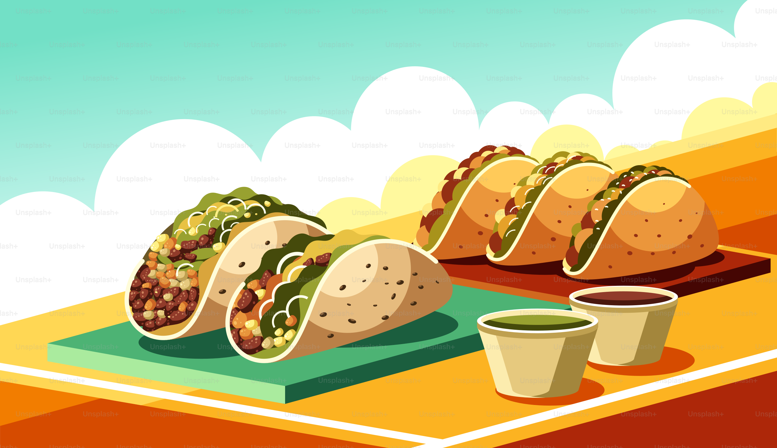Um grupo de tacos sentados em cima de uma mesa