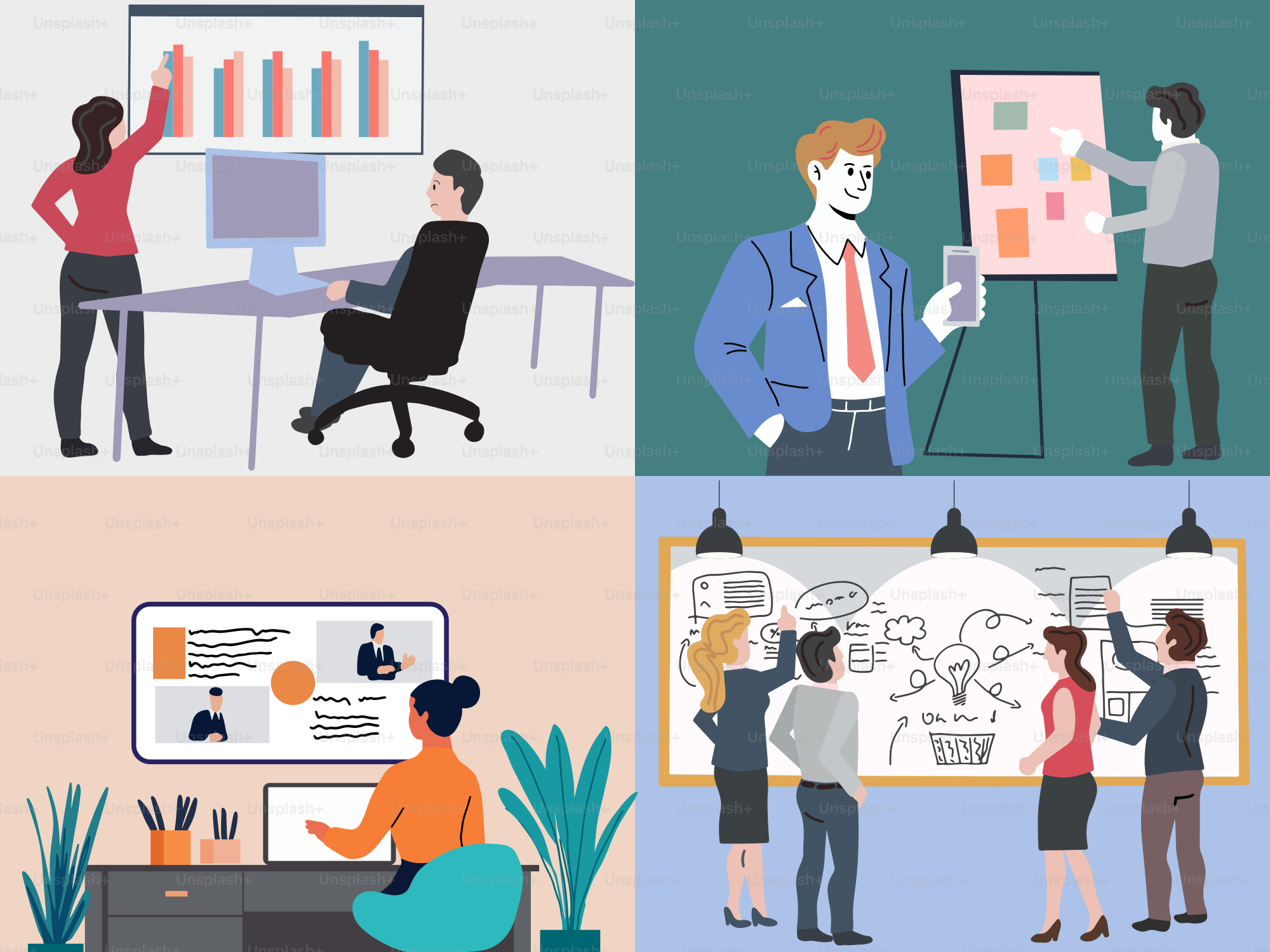 Startup brainstorming team illustration