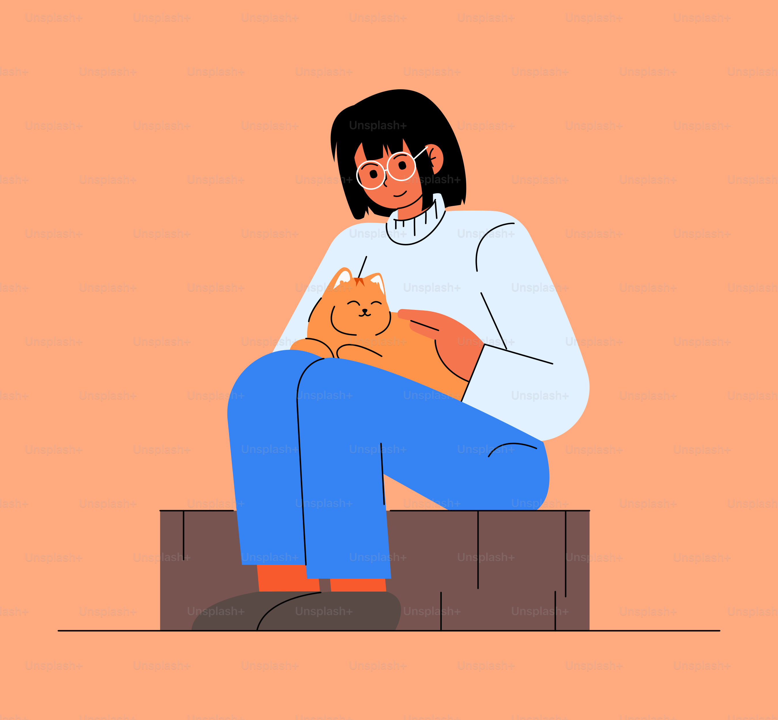 A woman sitting on a bench holding a cat