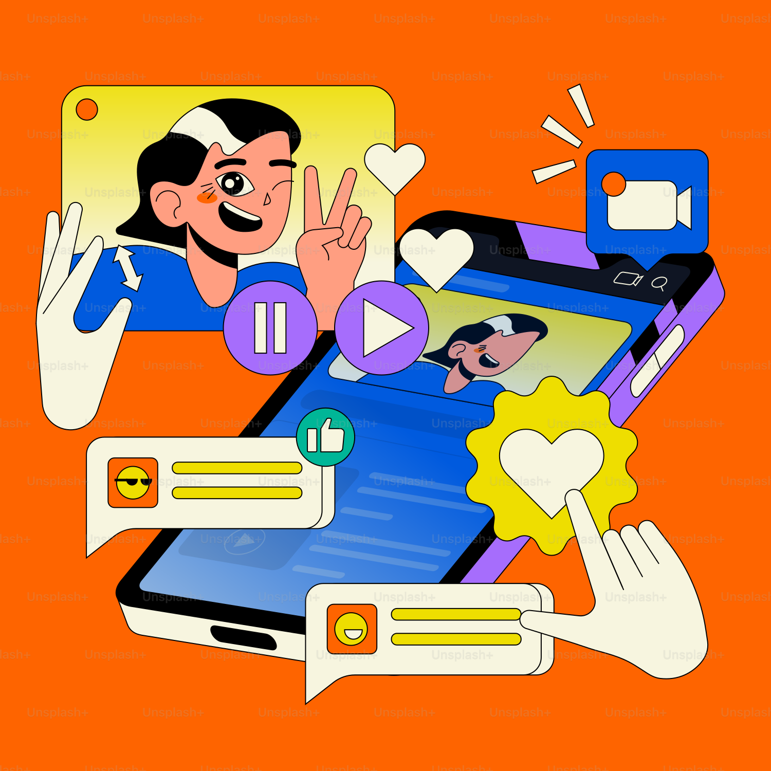 A cartoon of a man holding a smart phone