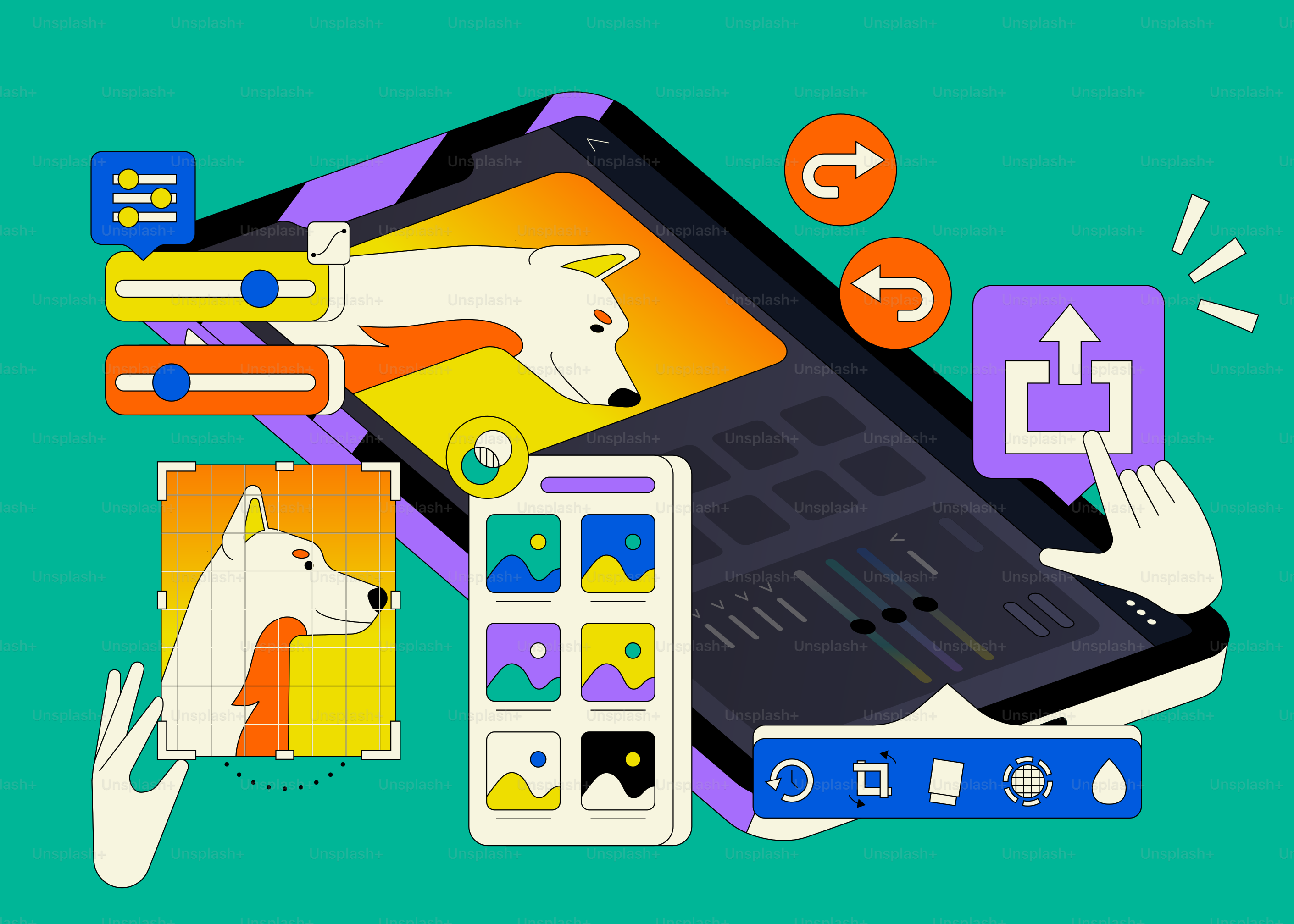 A graphic of a laptop with a dog on the screen