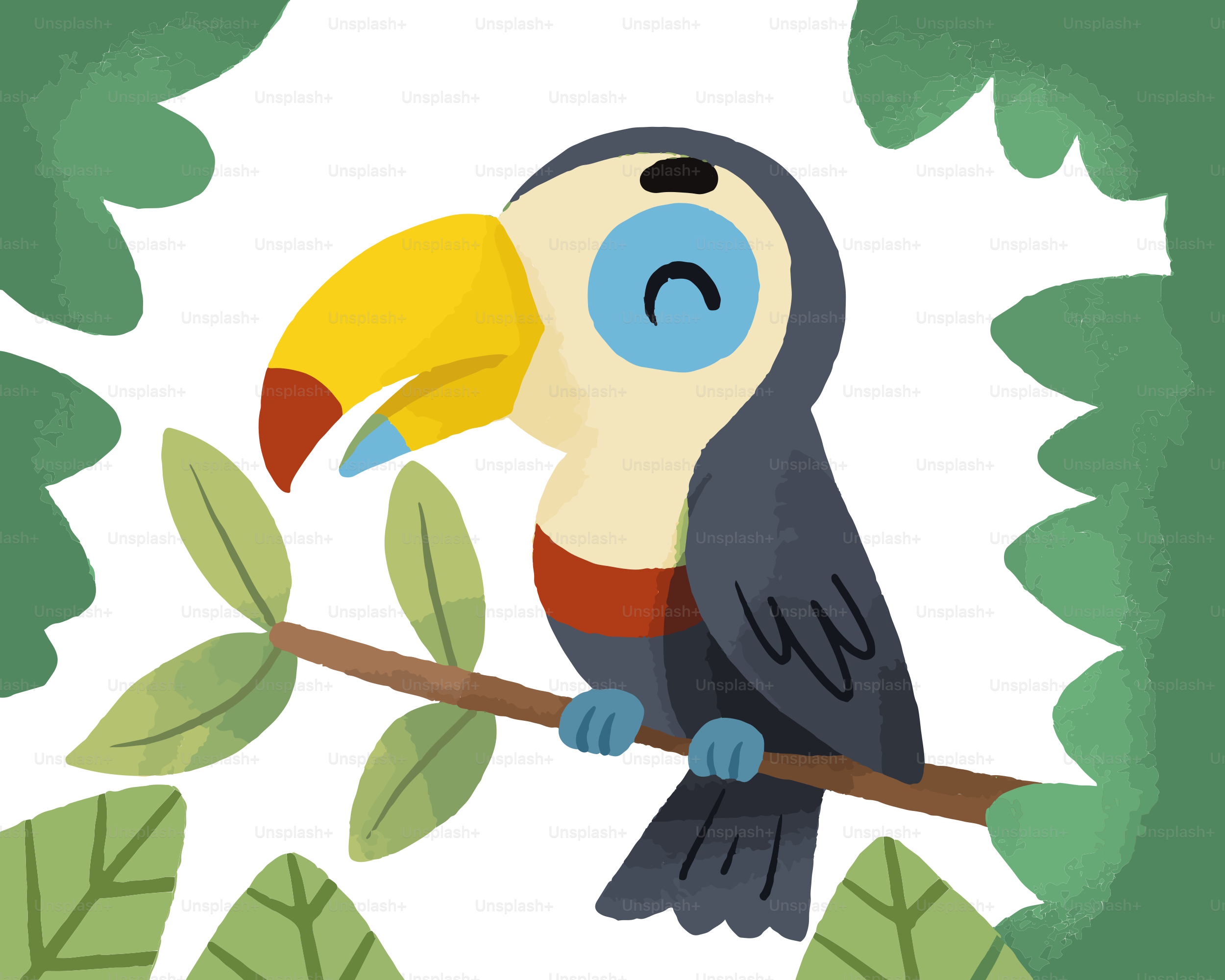A colorful toucan sitting on a tree branch