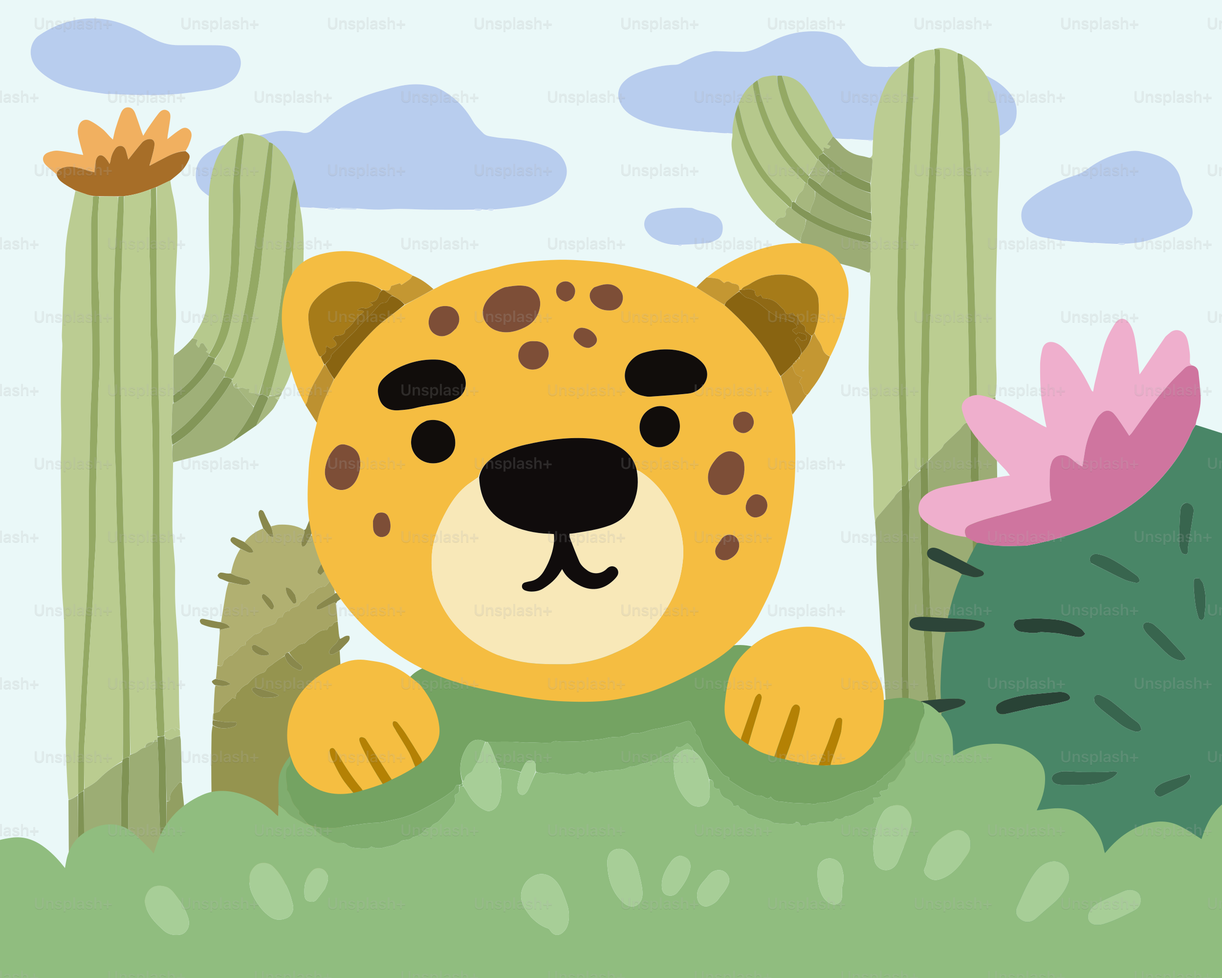 A cartoon of a leopard sitting in the grass