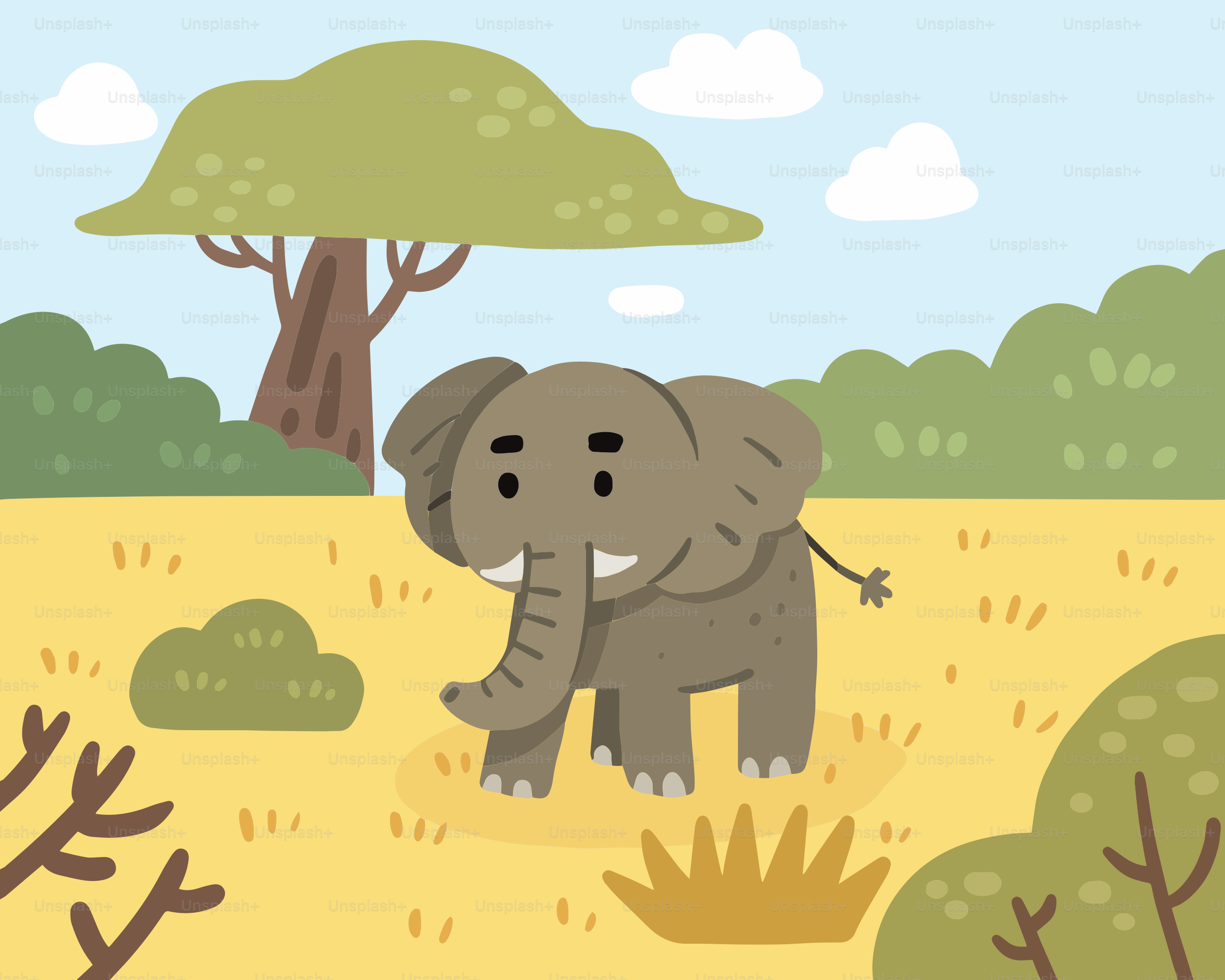 Un éléphant se tient au milieu d’un champ