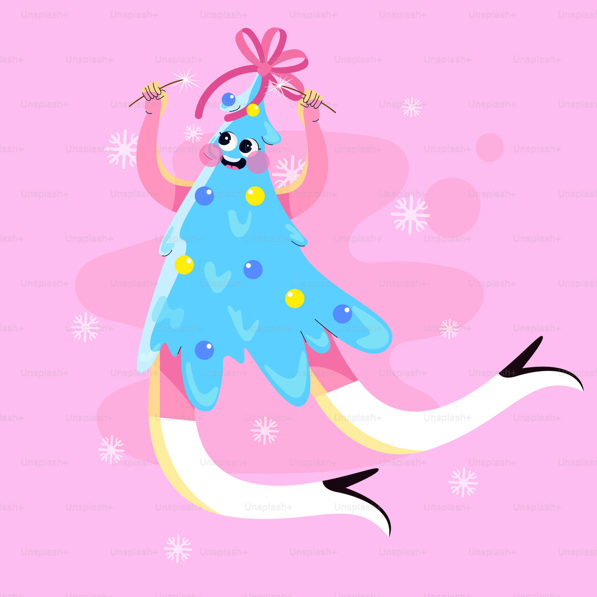 A blue christmas tree on a pink background