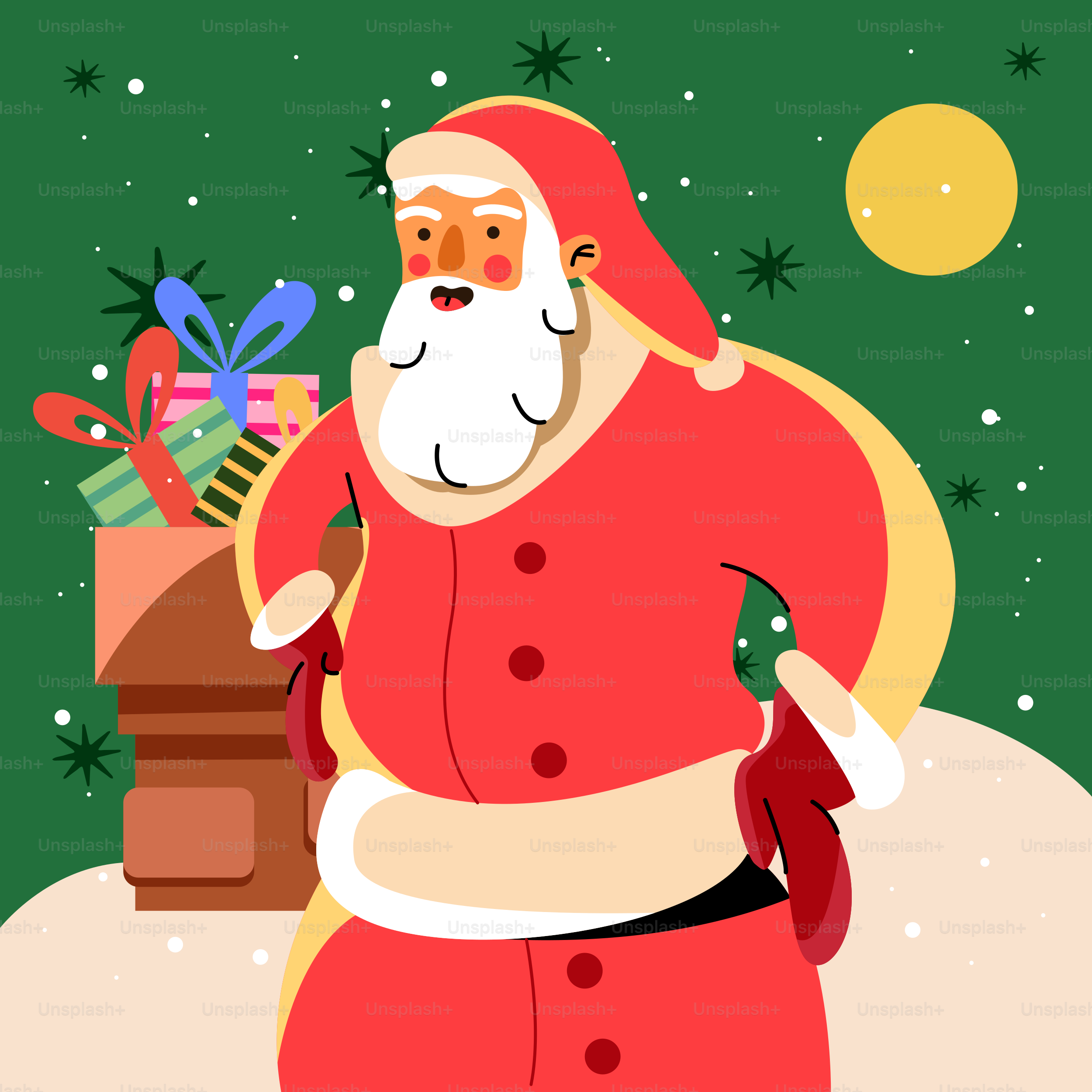 A santa clause holding a bag of presents