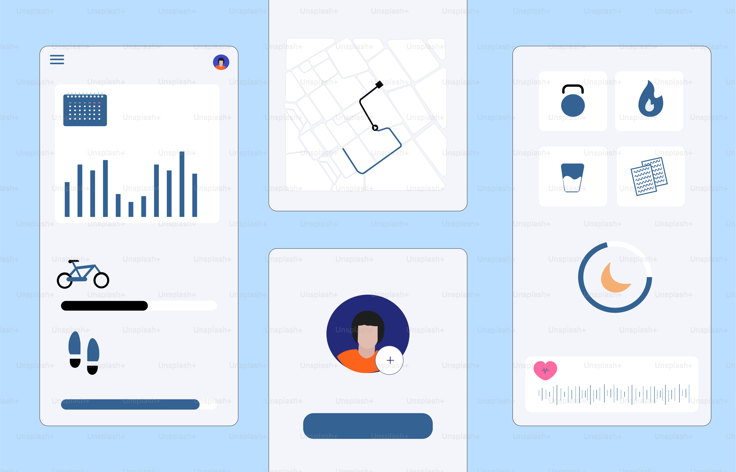 A set of flat design elements for a mobile app