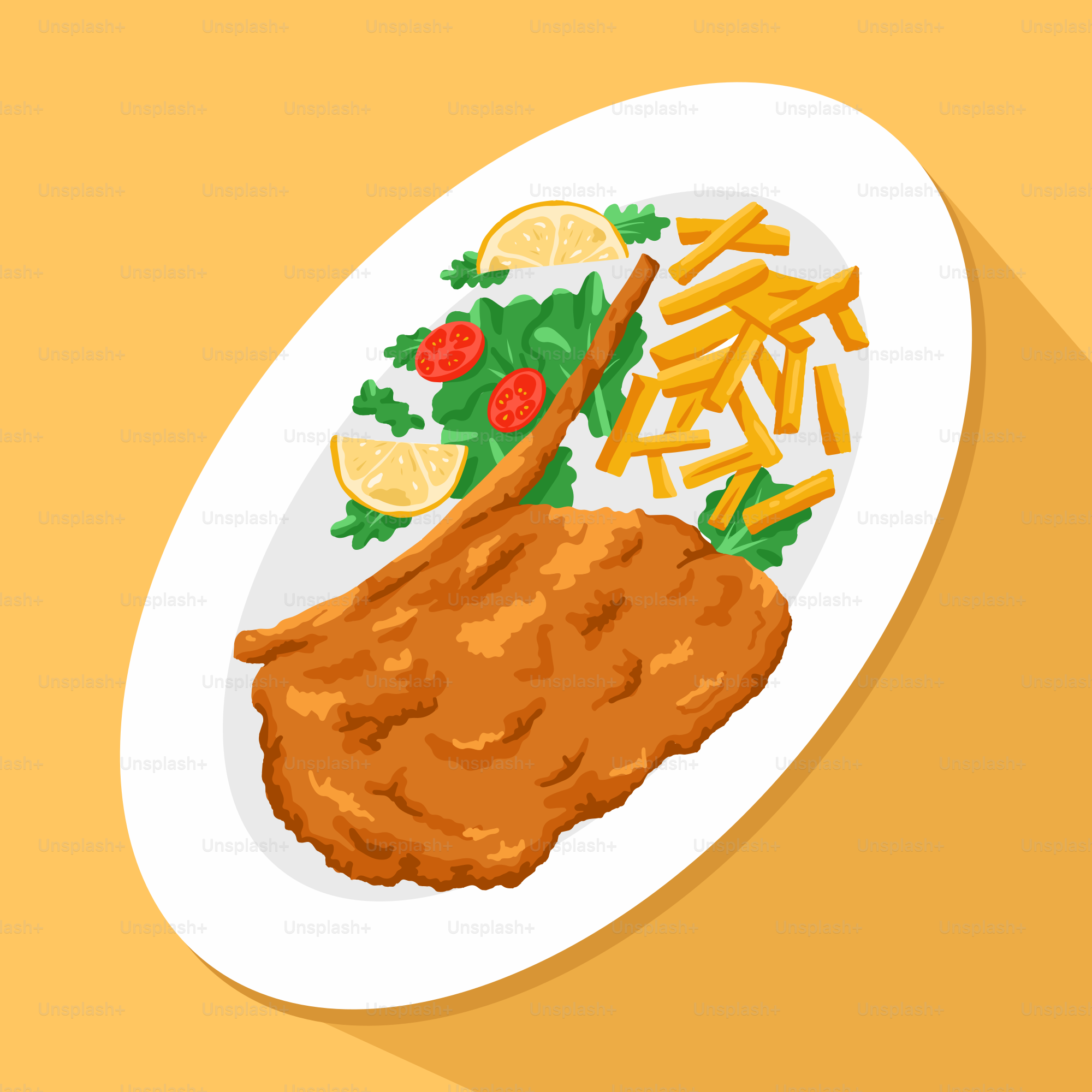 A plate of food with fries and chicken on it