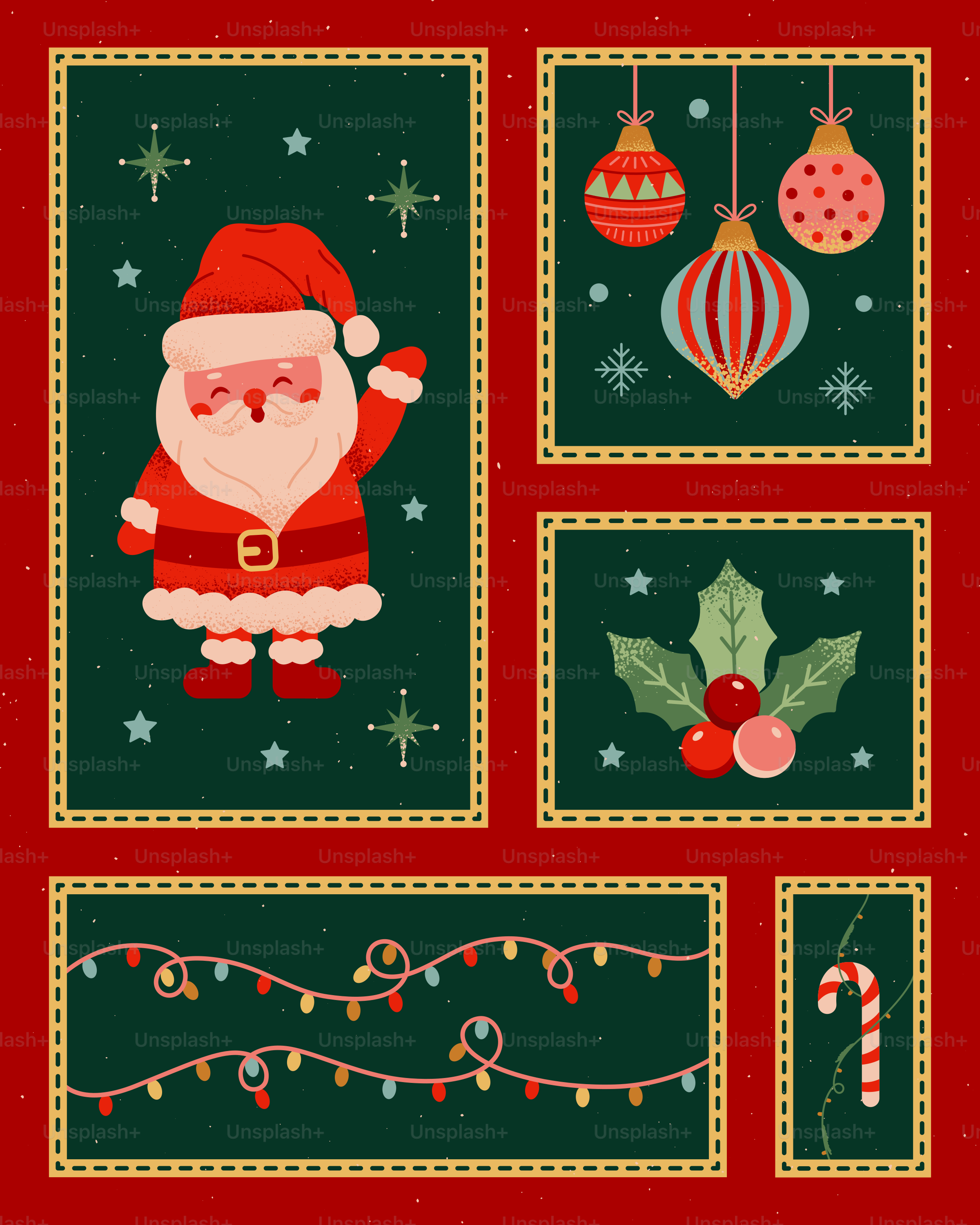 A christmas card with a santa clause on it