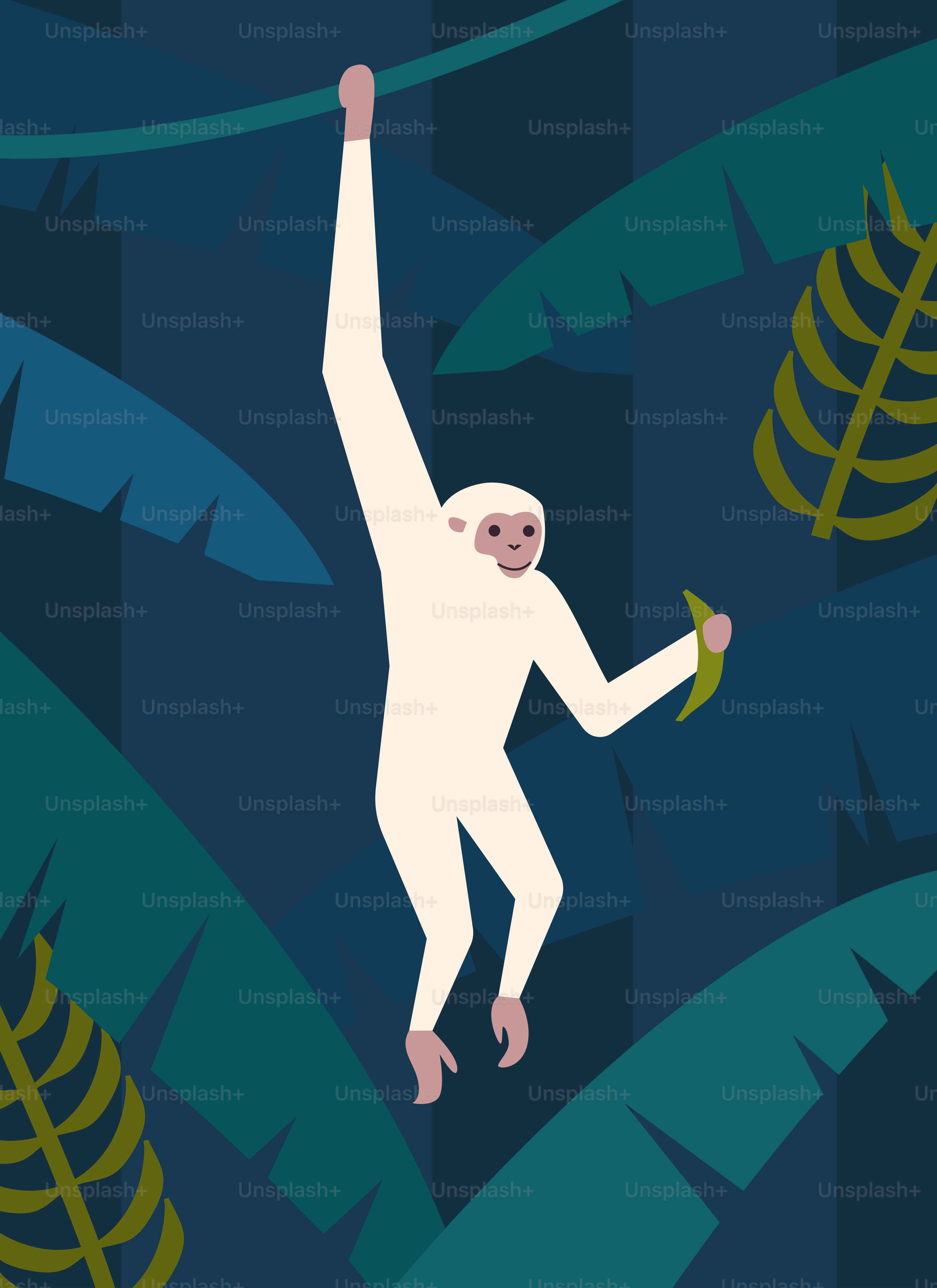 Un mono colgado de una cuerda en la selva