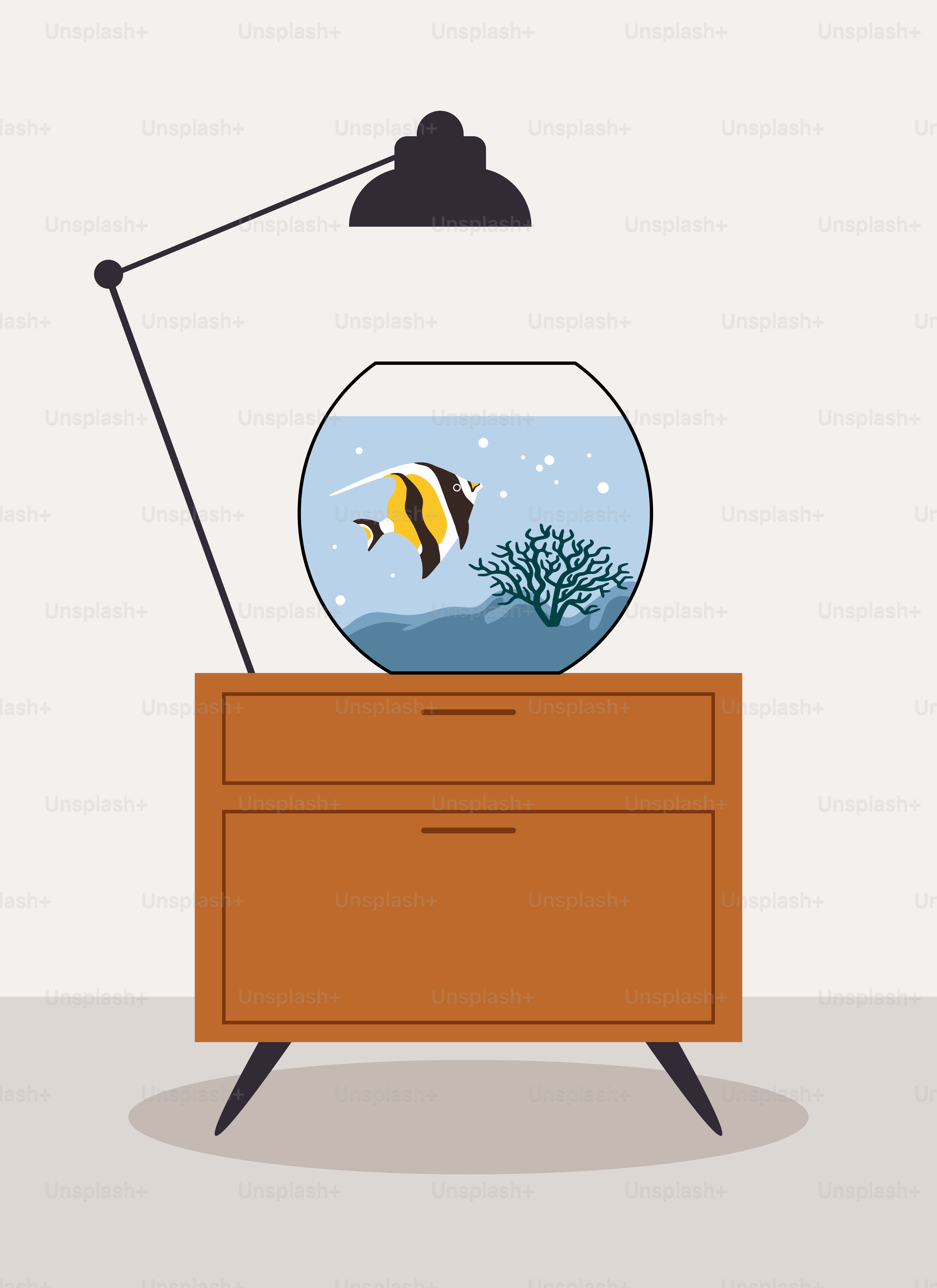 A fish bowl sitting on top of a dresser