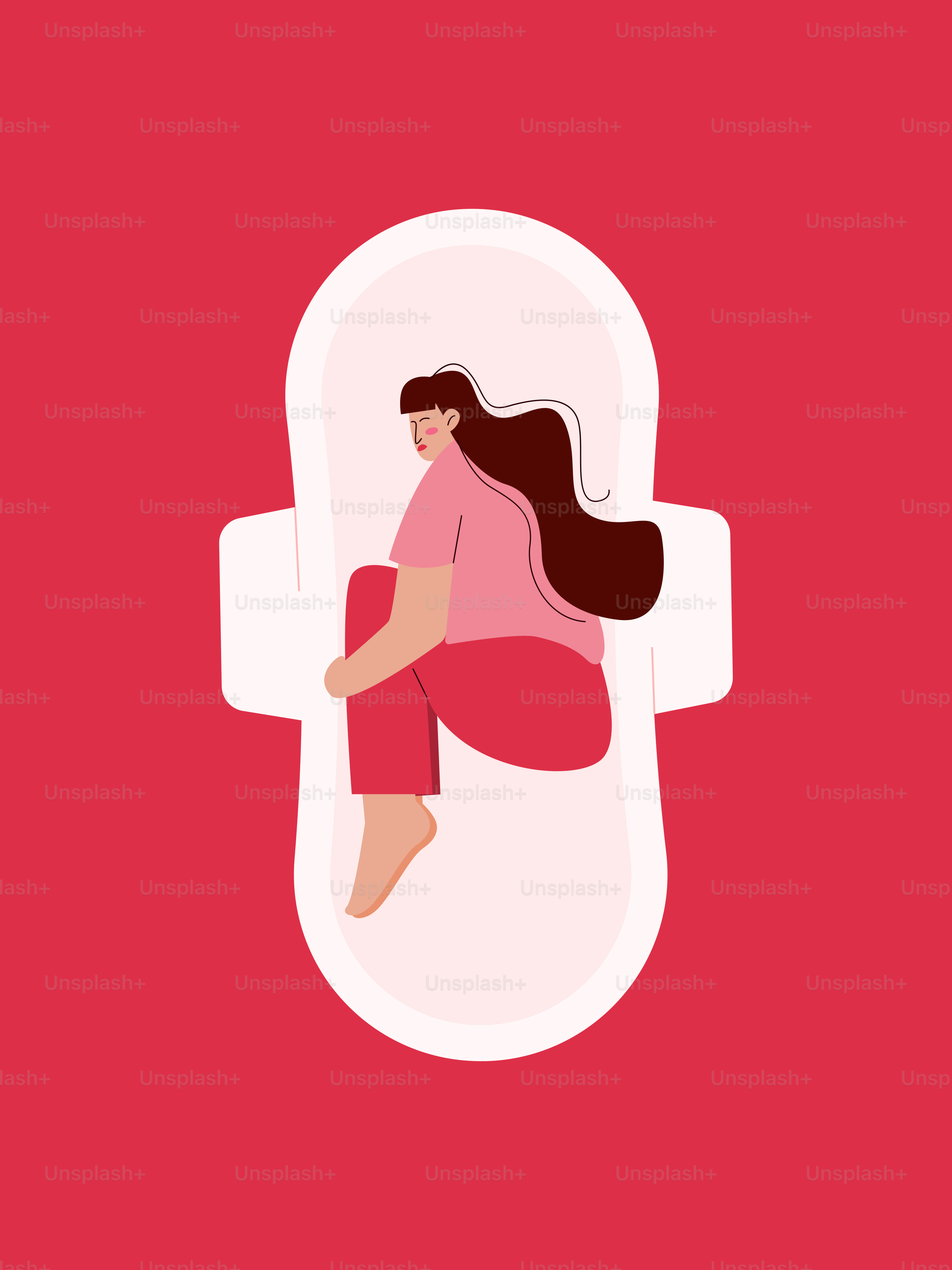 A woman sitting on a toilet with a red background